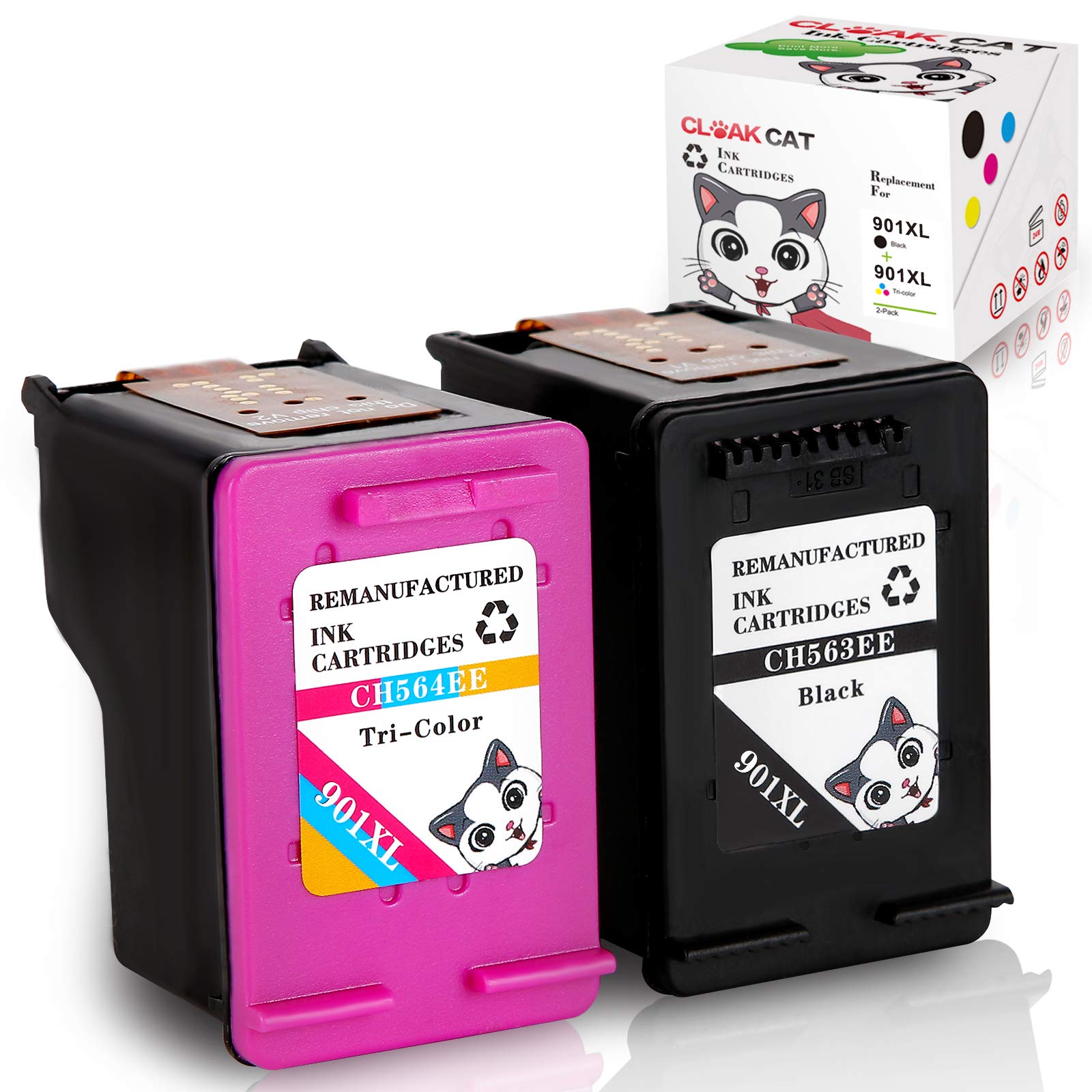 High-Quality CLOAK CAT Remanufactured HP 901 XL Ink Cartridges - Compatible with HP Officejet 4500 J4580 J4680 All-in-One Printers (Black & Tri-Color Pack) - Perfect for Home Office Printing, School Projects & Small Business Documents