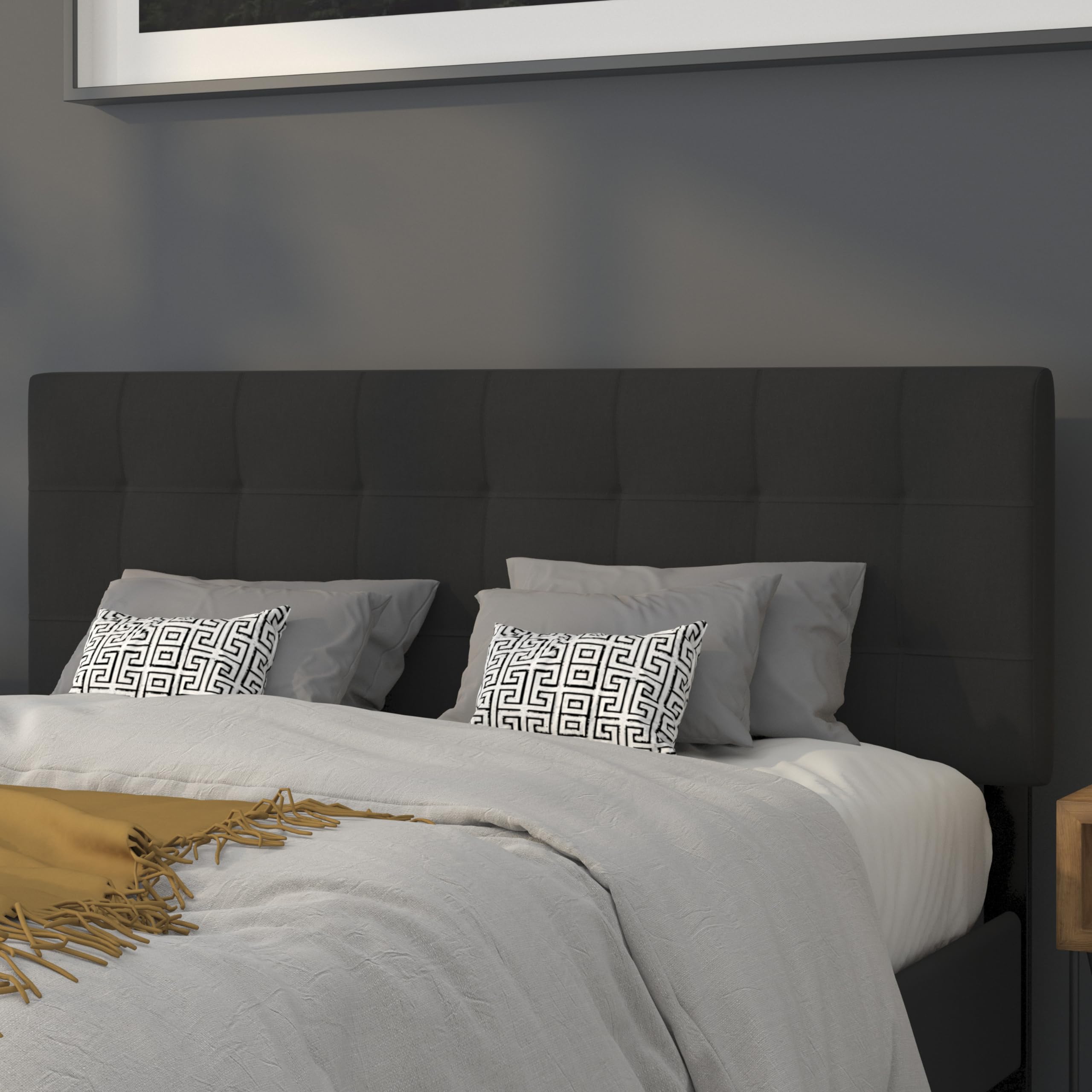 Quilted Tufted Upholstered Queen Size Headboard - Black Fabric for Bedroom Decor | Elegant Bed Frame Accent for Master & Guest Rooms