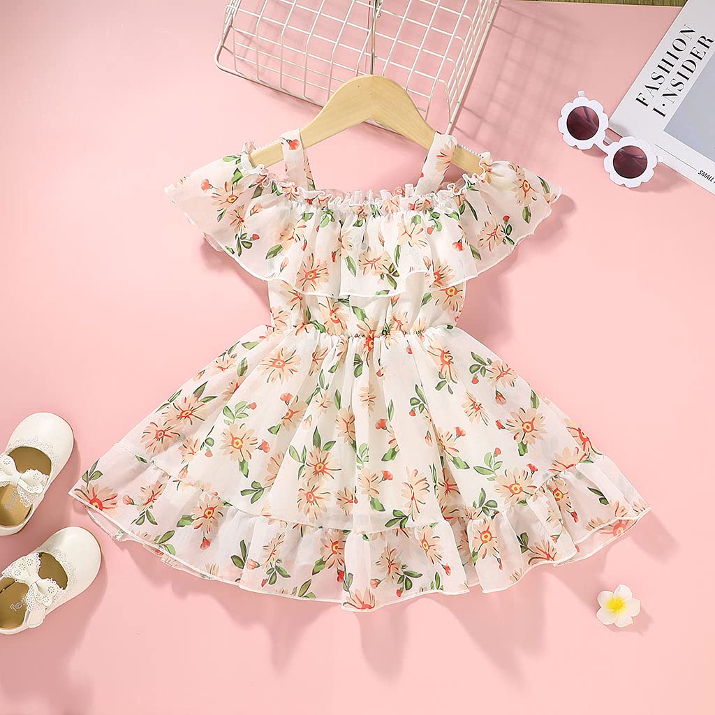 Toddler Baby Girls Summer Dress - Chiffon Princess Floral Sundress with Suspenders & Off-Shoulder Design | Perfect for Beach, Party & Outdoor Play