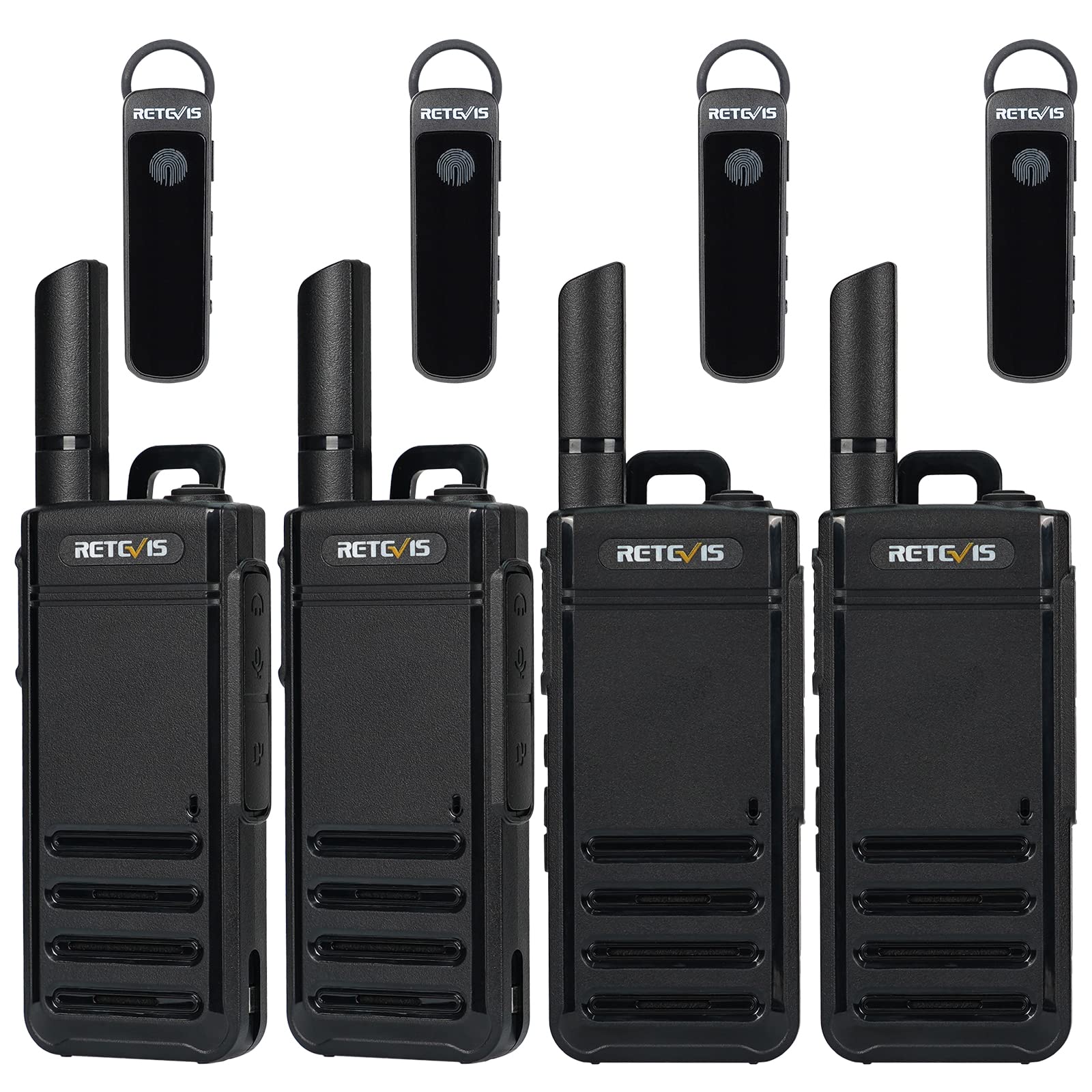 Retevis RB639P Professional Walkie Talkies for Adults - 4 Pack Wireless Two Way Radios with Earpieces, VOX Hands Free & USB-C Charging - PMR446 Business Radios for Restaurant, Hotel, Construction, Outdoor Activities (Black)