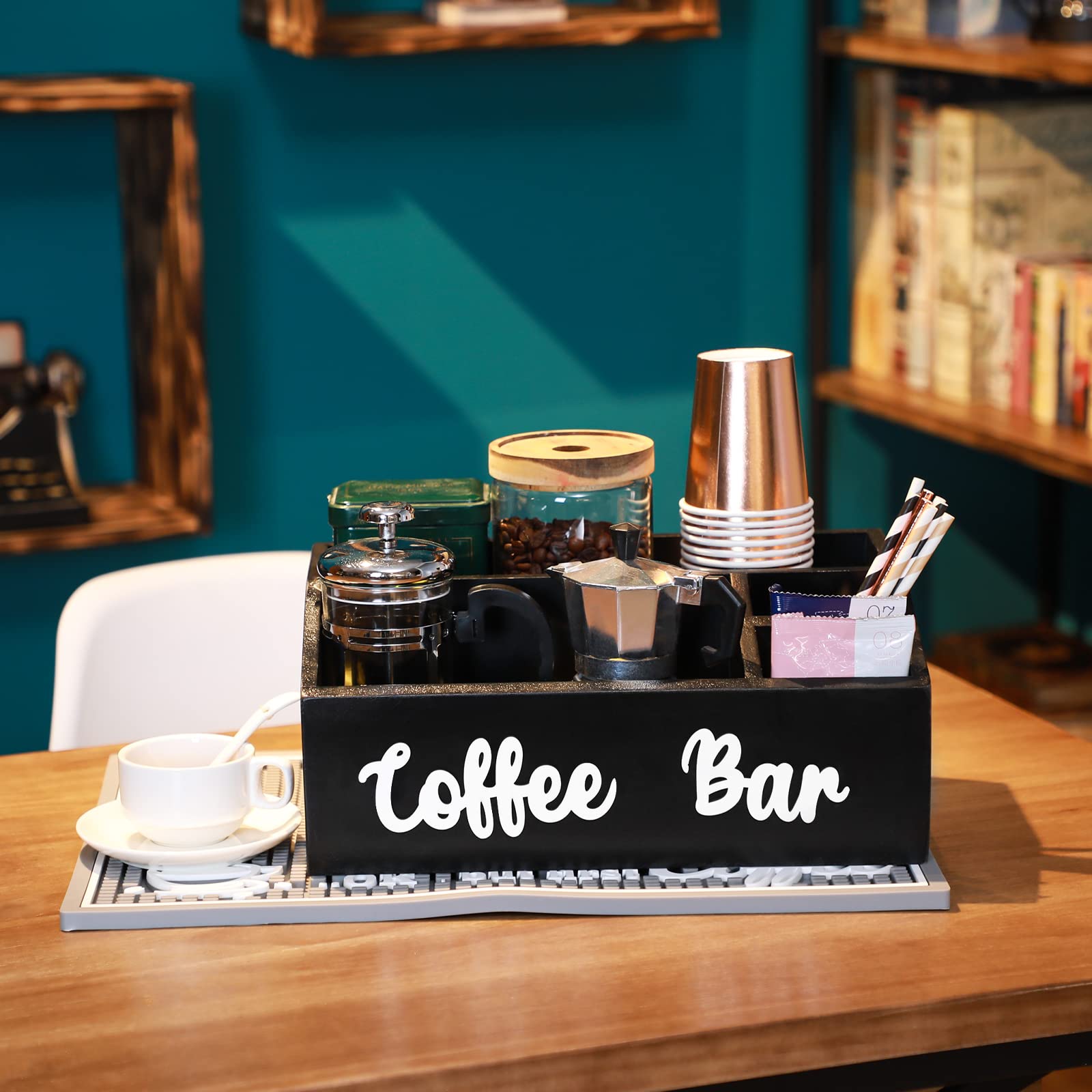 Premium Wooden Coffee Pod Holder & Storage Box - Farmhouse Kitchen Decor with Coffee Bar Lettering - Perfect for Keurig K-Cups, Nespresso Capsules & Coffee Station Organization - Ideal Gift for Coffee Lovers (Black)