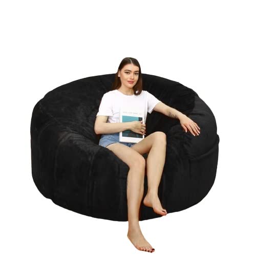 WUTTLE Giant 5ft Fluffy Fur Bean Bag Chair - Soft Portable Sofa Bed for Living Room, No Filler Included (Black) | Perfect for Lounging, Gaming & Movie Nights