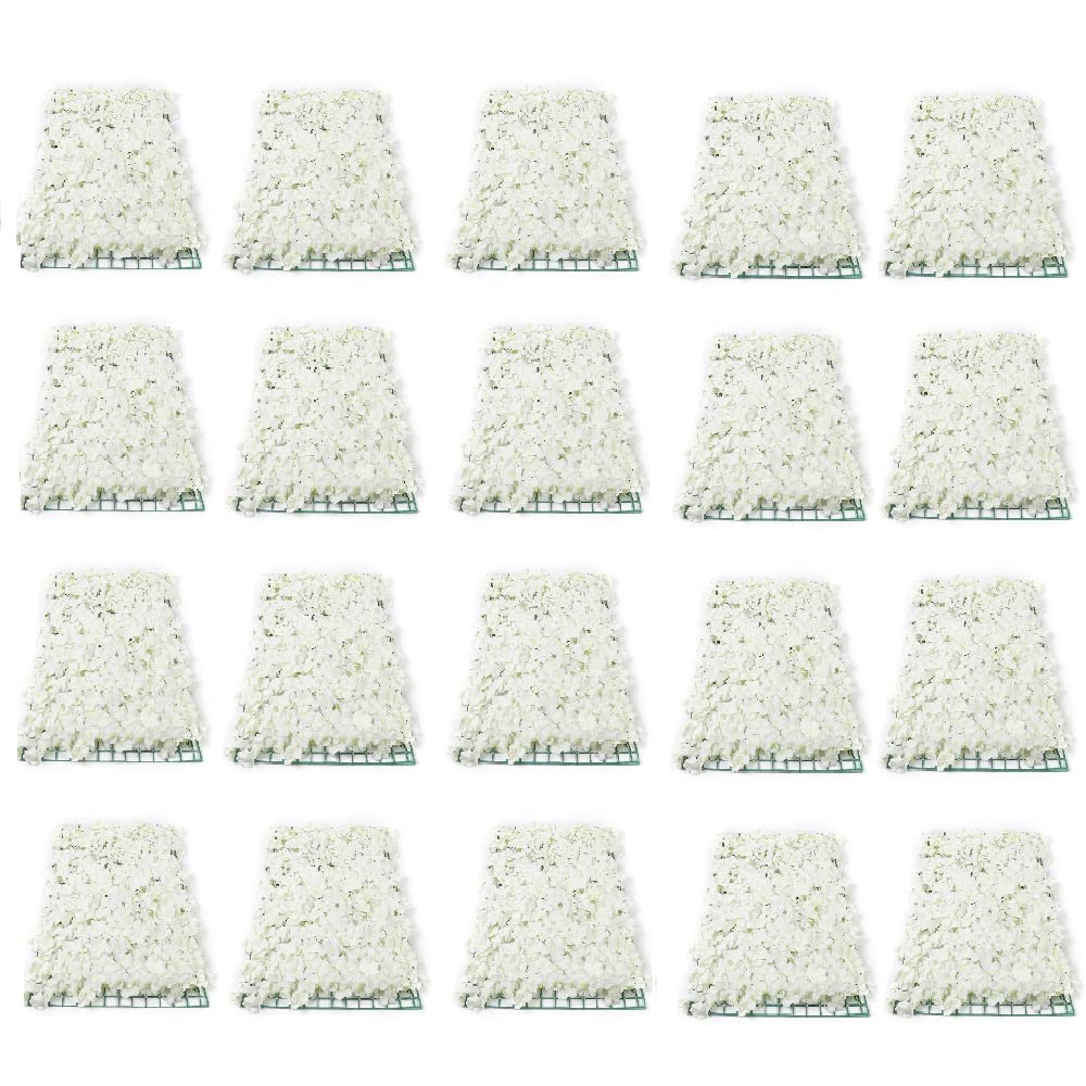20Pcs Artificial Silk Flower Wall Panel - White Rose Wedding Backdrop for Stage, Garden, Party & Home Decor | Durable Silk Flower Background for Events, Photo Booths & Wall Decoration