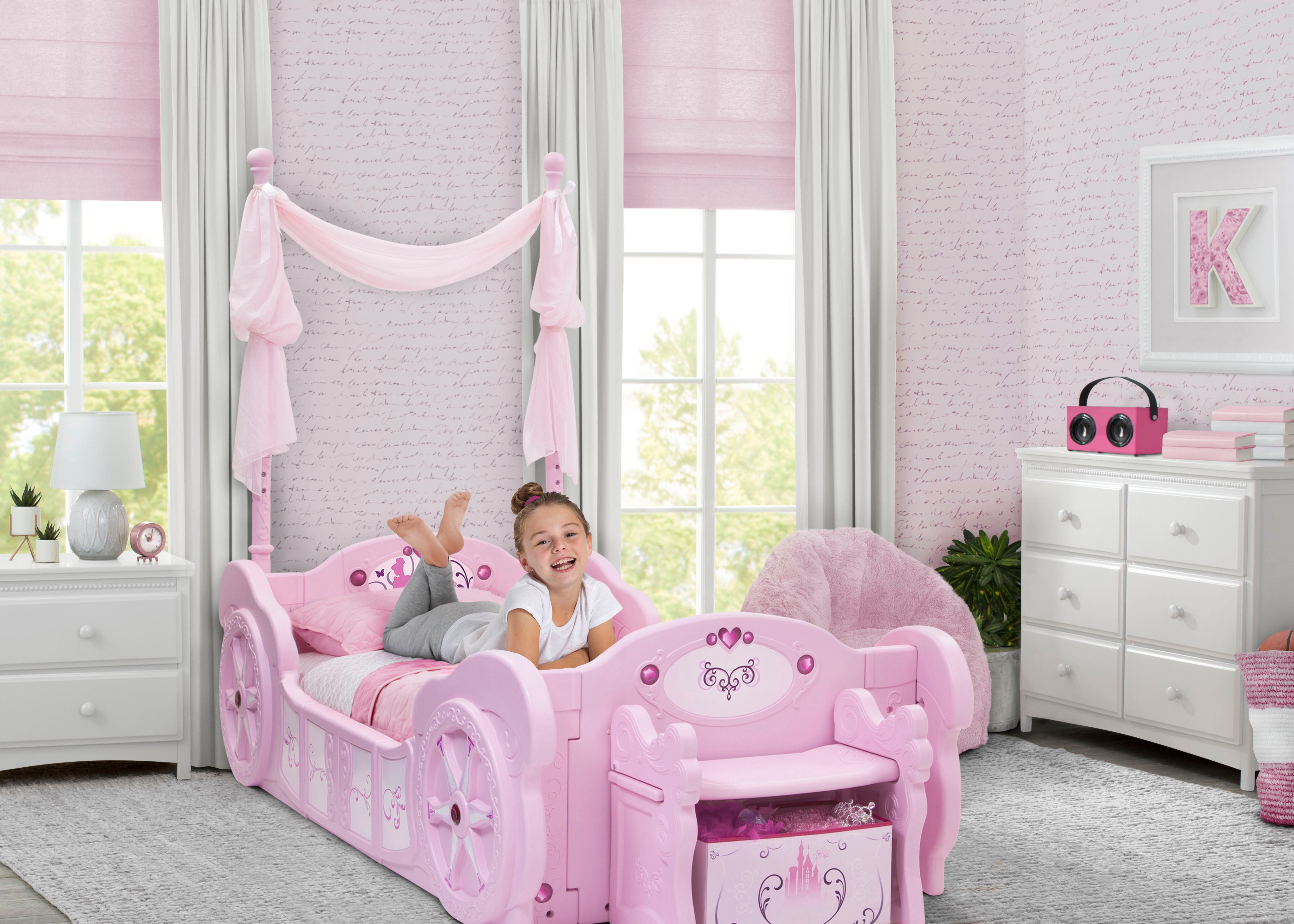 Princess Carriage Convertible Toddler to Twin Bed - Kids Furniture for Girls Room Decor & Nursery - Perfect for Birthday Gifts & Bedroom Makeover