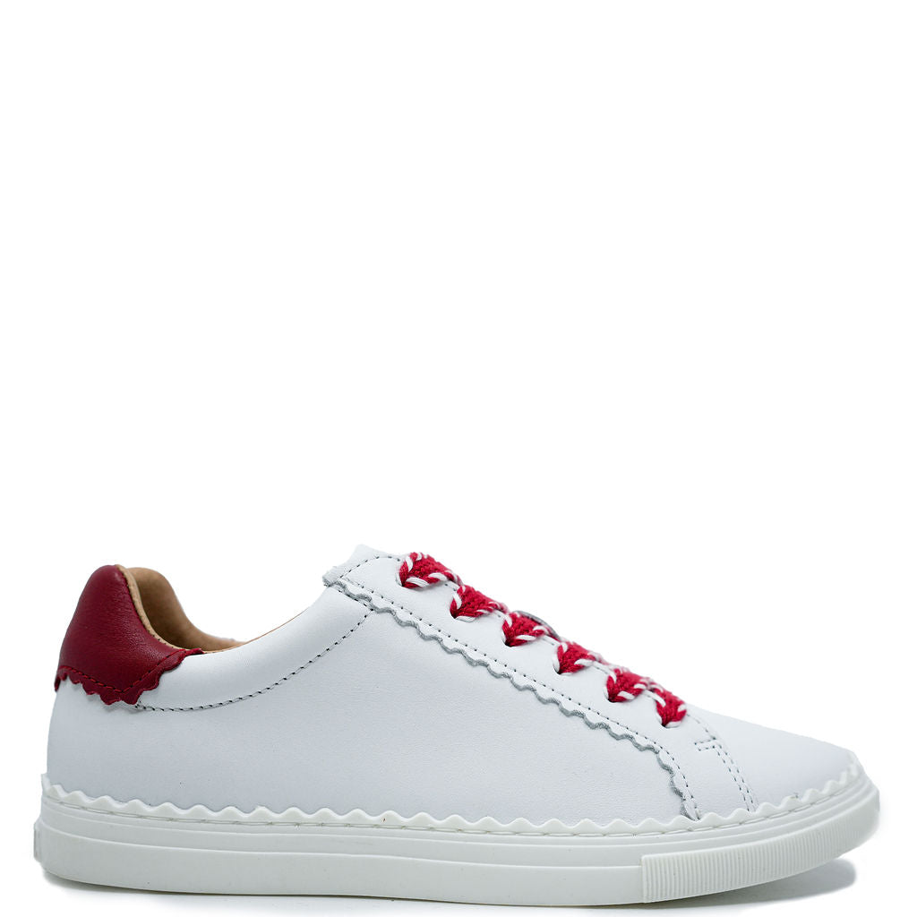 Porte Women's White and Red Scalloped Sneakers - Comfortable Casual Shoes for Walking, Running & Daily Wear | Trendy Fashion Sneakers for Women, Girls | Perfect for Work, Travel & Outfits