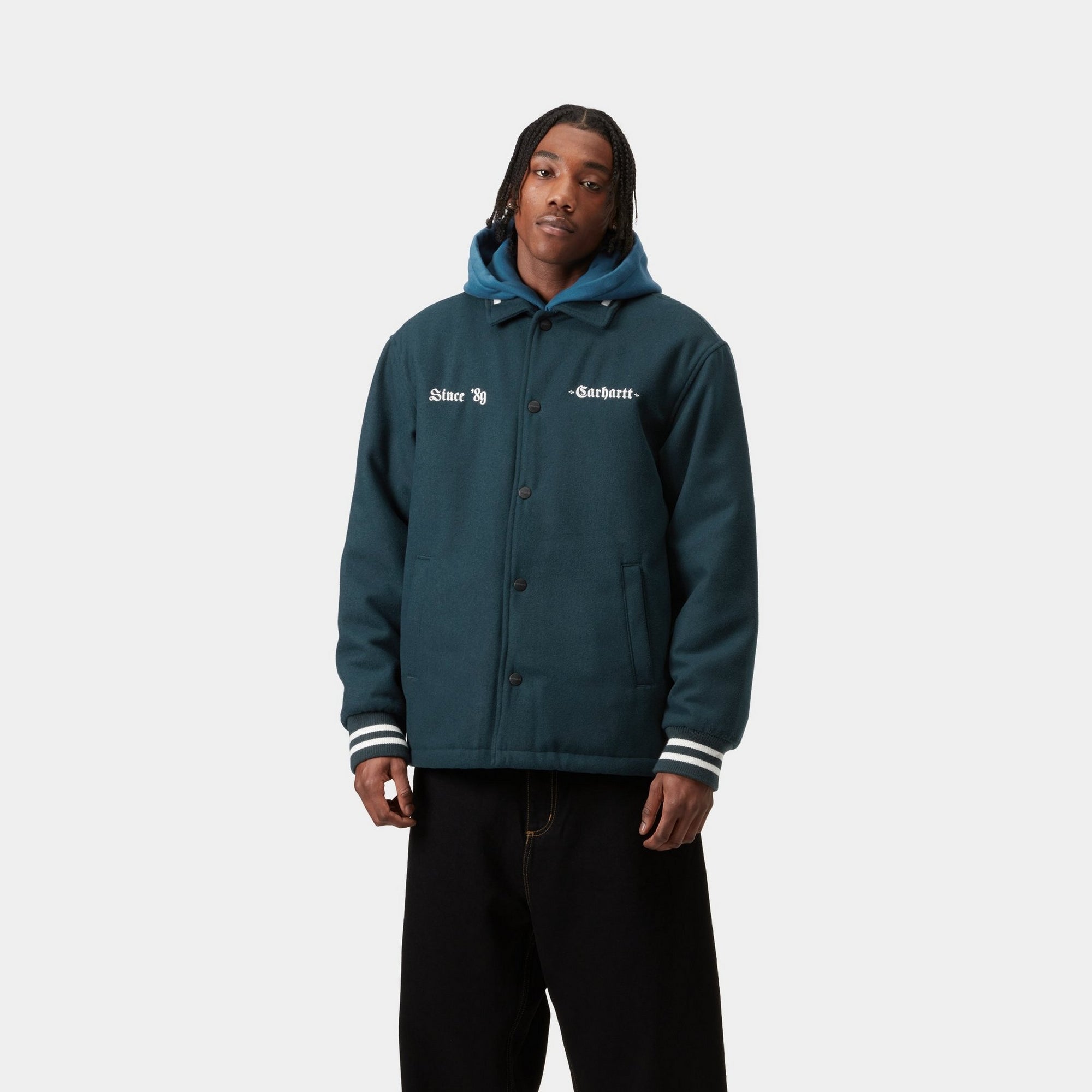 Premium Wool Coach Jacket for Men & Women - Water-Resistant Deep Lagoon Blue Outerwear | Perfect for Casual Wear, Outdoor Activities & Fall Layering