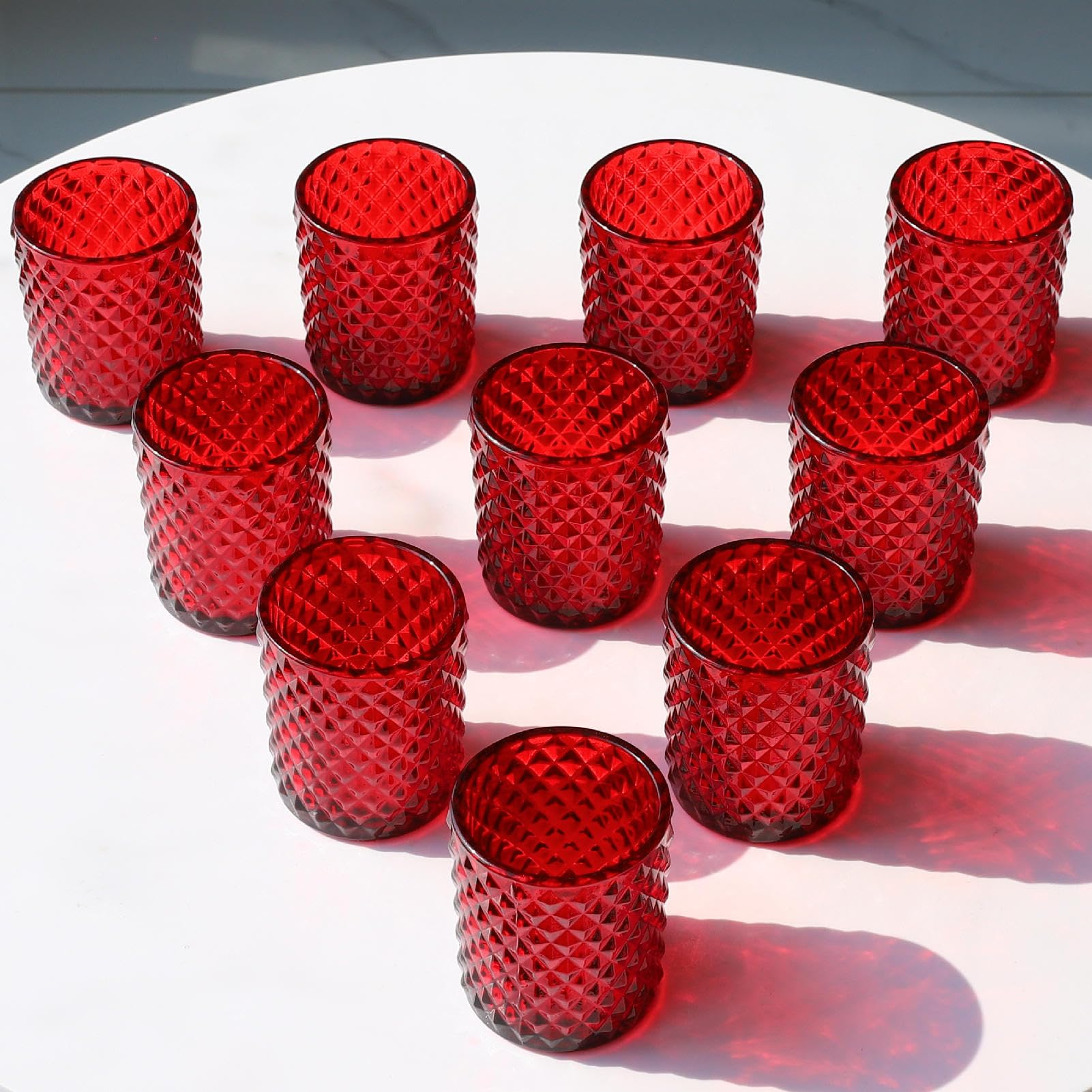 Woho 24-Piece Red Diamond Pattern Tea Light Candle Holders - Bulk Votive Candle Holders for Christmas, Festivals & Home Decor - Perfect for Table Centerpieces, Wedding Receptions & Holiday Parties