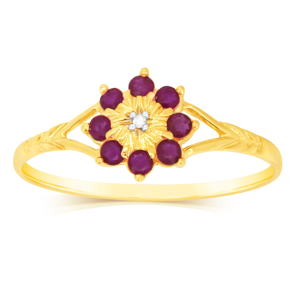 9ct Yellow Gold 0.5 Carat Natural Ruby & Diamond Ring for Women - Elegant Birthstone Jewelry Gift for Anniversary, Valentine's Day & Special Occasions