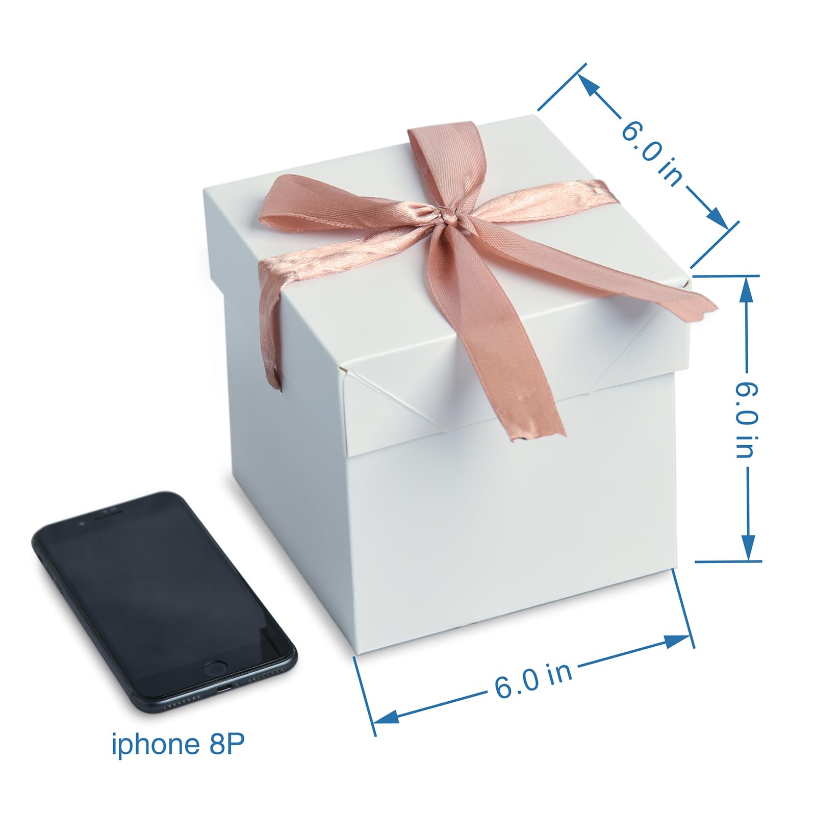 12 Pack 6x6x6 Inch White Gift Boxes with Lids & Ribbon - Elegant Square Gift Packaging for Weddings, Christmas, Birthdays, Valentine's Day - Perfect for Jewelry, Candles & Party Favors