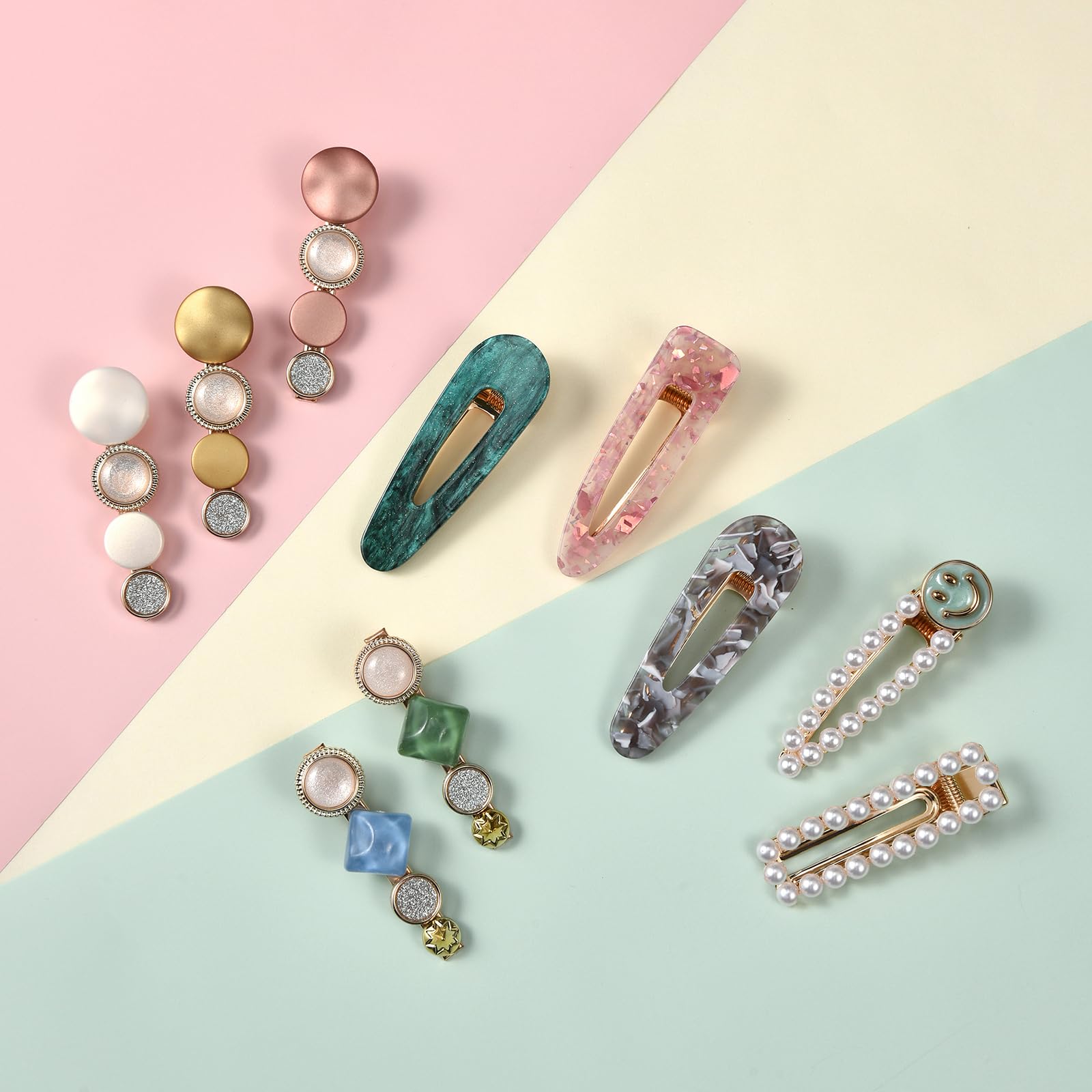 20 PCS Handmade Pearls & Acrylic Resin Hair Clips - Elegant Gold Hair Barrettes, Marble Alligator Bobby Pins, Glitter Crystal Geometric Hairpins for Women & Girls | Perfect for Weddings, Parties, Prom & Daily Hair Styling