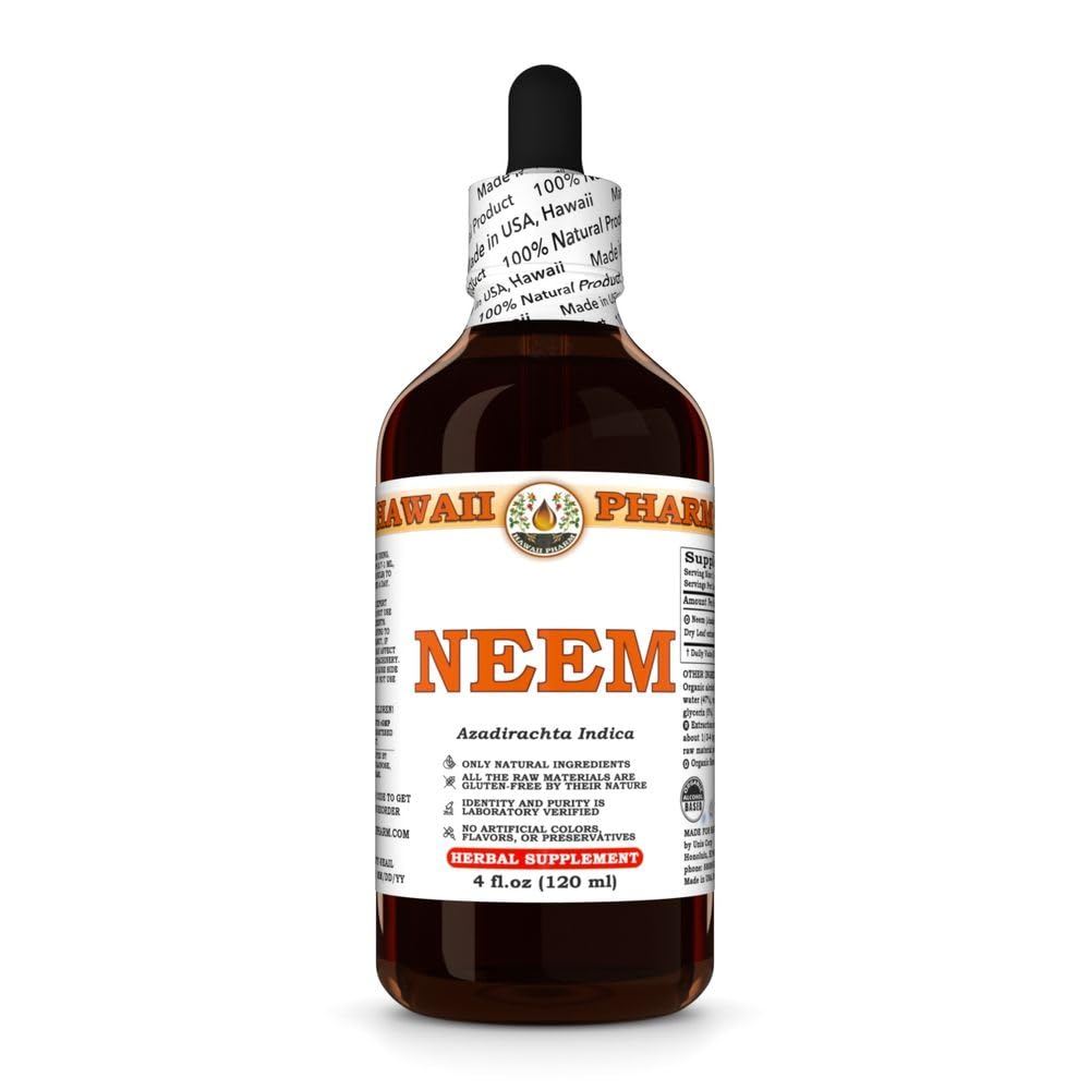 Organic Neem (Azadirachta Indica) Liquid Extract Tincture - 100% Pure Herbal Supplement by Hawaii Pharm - Made in USA - 4 fl oz Bottle (Pack of 4) - Supports Skin Health & Immune System - Perfect for Natural Remedies, Ayurvedic Practices & Holistic Wellness