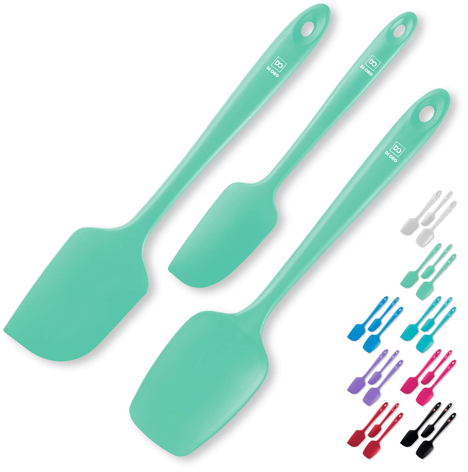 DI ORO Premium Silicone Spatula Set - 3-Piece Heat-Resistant Kitchen Spatulas (600°F) for Baking, Cooking & Mixing - BPA-Free Rubber Scrapers for Nonstick Cookware - Dishwasher Safe (Mint Green) - Perfect for Cakes, Cookies & Pancakes