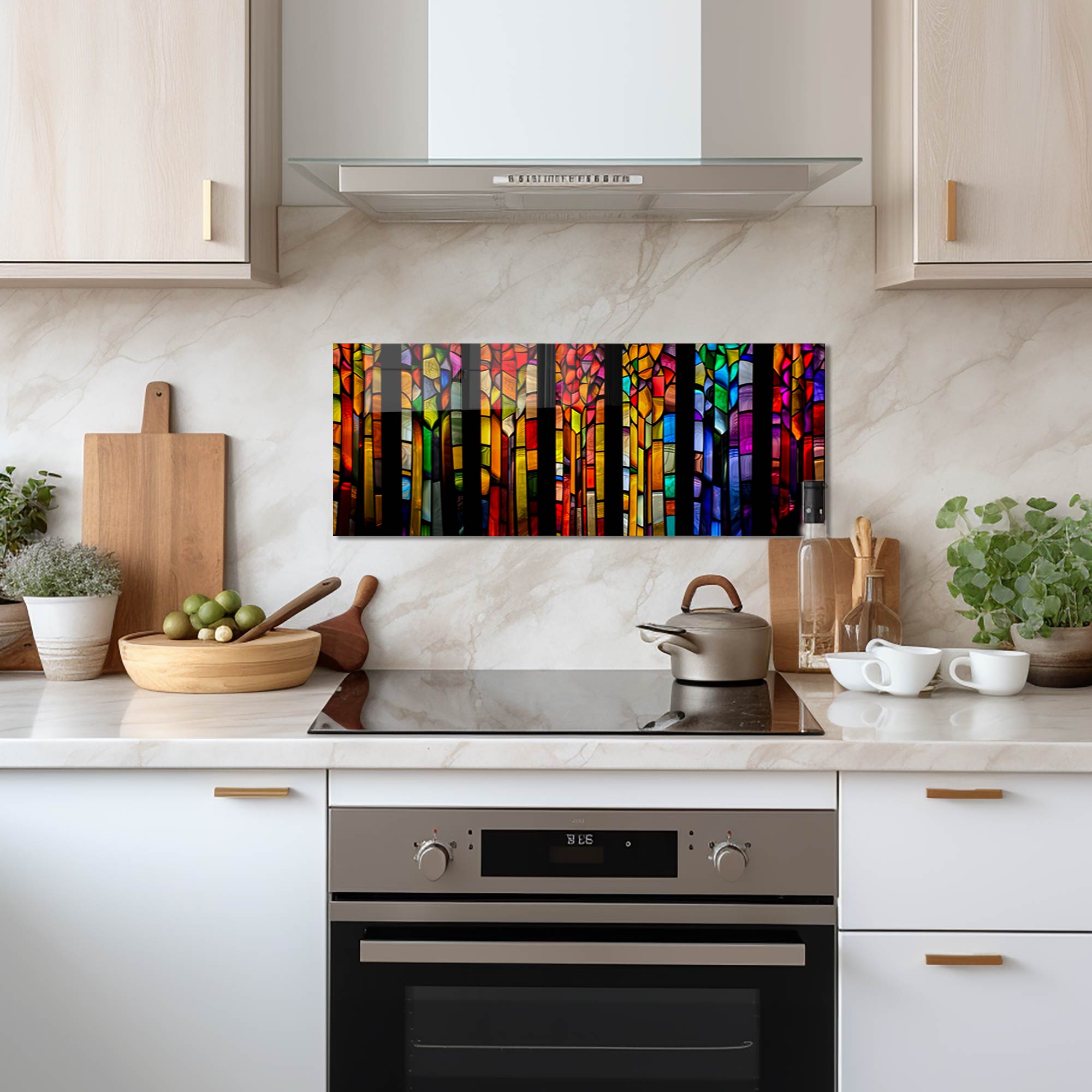 Vibrant Floral Striped Glass Splashback - Modern Kitchen Backsplash for Stylish Home Decor | Perfect for DIY Kitchen Renovation & Interior Design