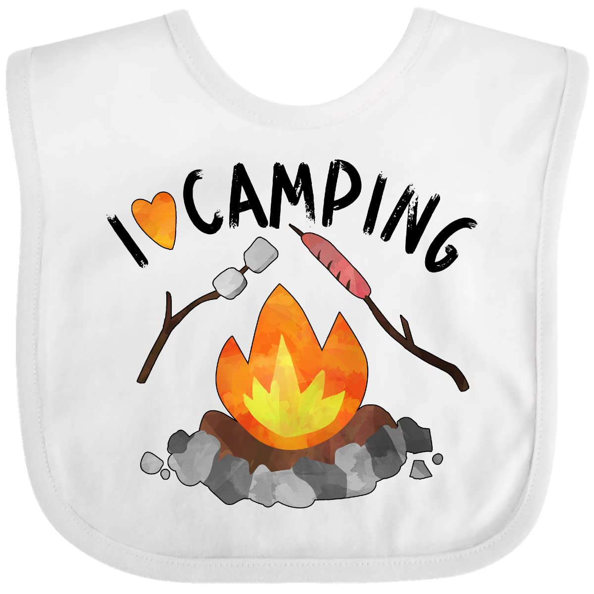 Inktastic I Love Camping Baby Bib - Cute Campfire, Hot Dog & Marshmallows Design - Perfect for Outdoor Adventures, Picnics & Family Camping Trips