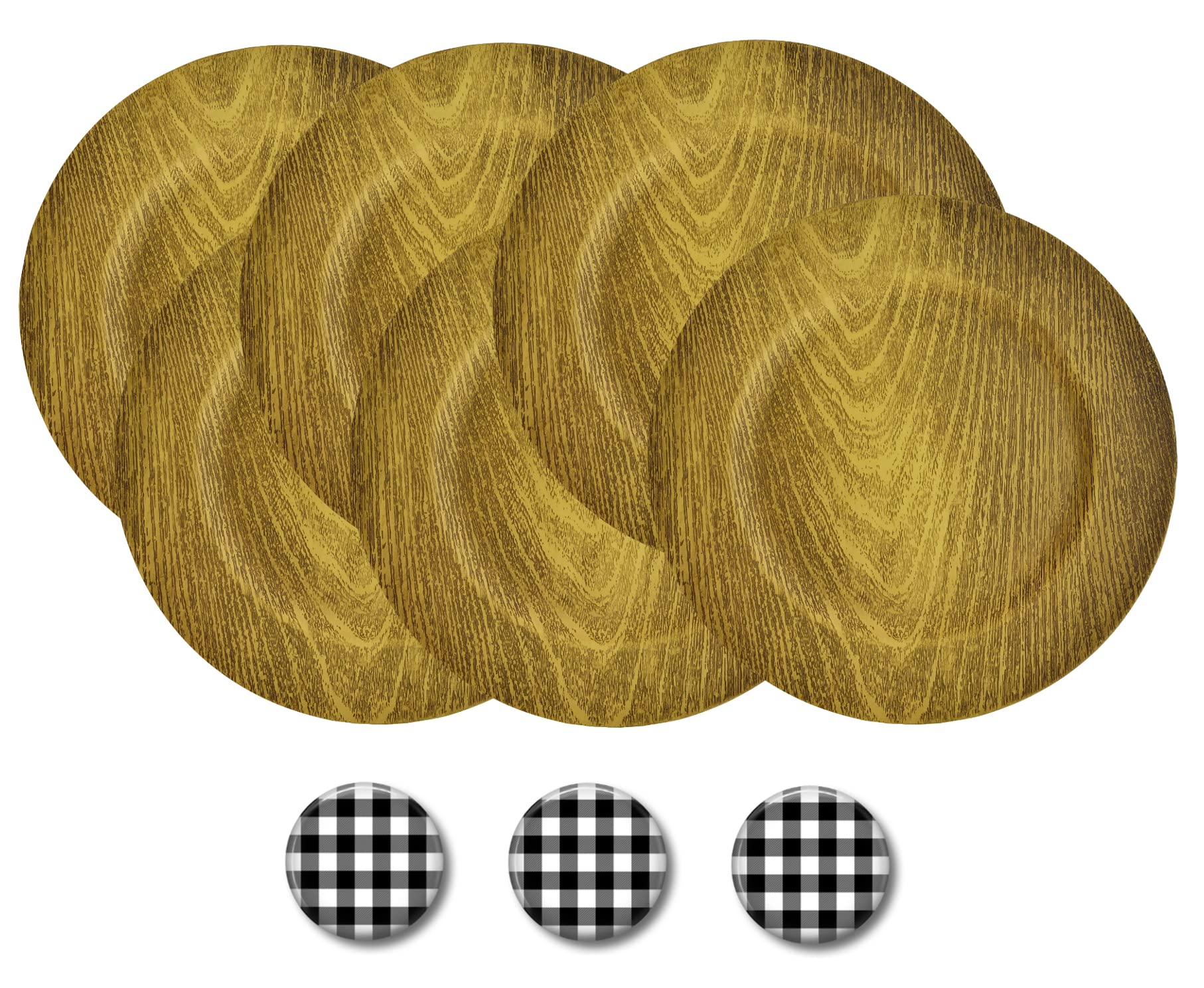 6-Piece Farmhouse Rustic Kitchen Charger Plates Set with 3 Decorative Fridge Magnets - Elegant Gold Dinnerware for Holiday Entertaining & Home Decor (Gift Boxed)