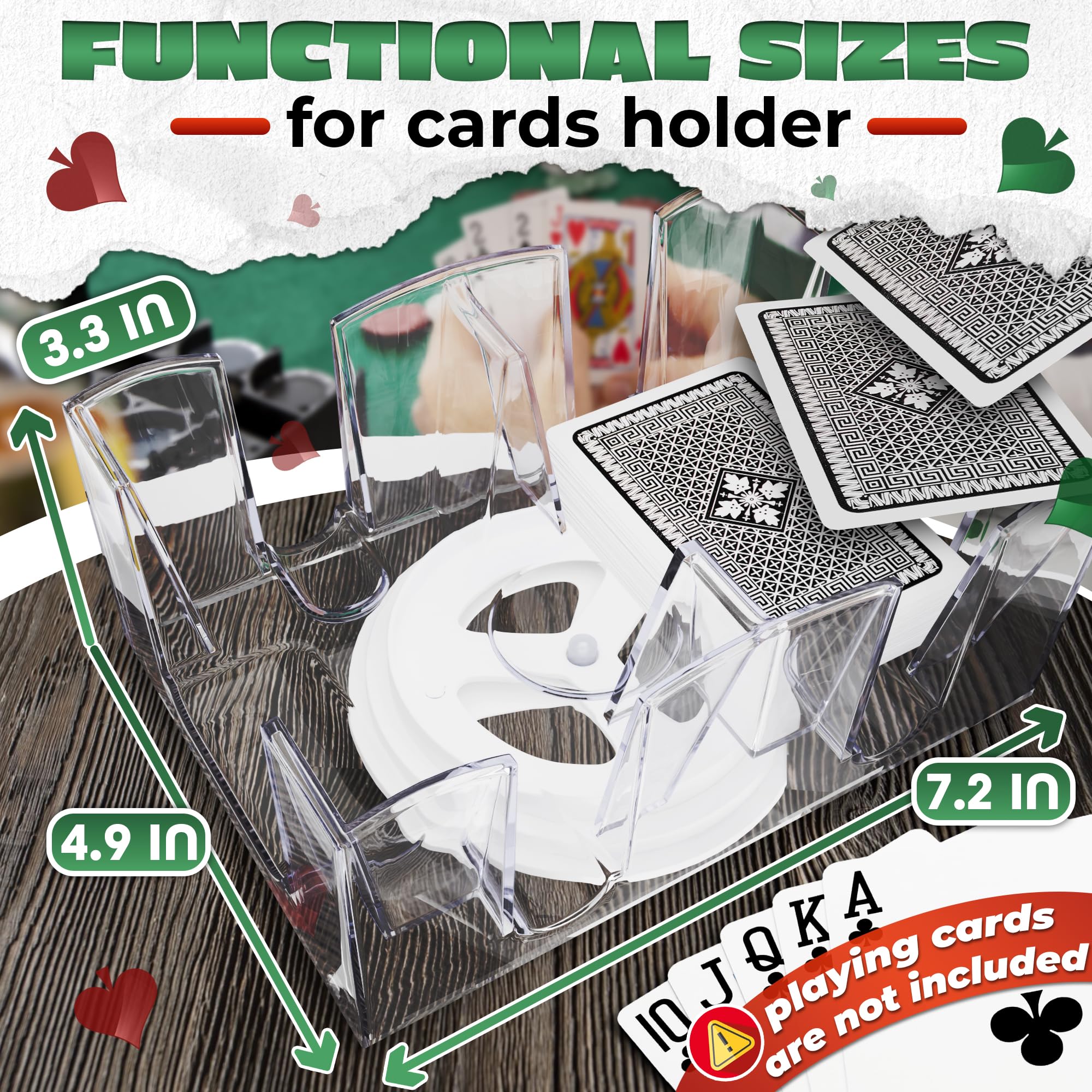 360° Rotating Dual Deck Poker Card Holder - Clear Acrylic Canasta & Casino Card Tray for Poker, Blackjack, and Card Games - Perfect for Game Nights, Casinos, and Family Gatherings