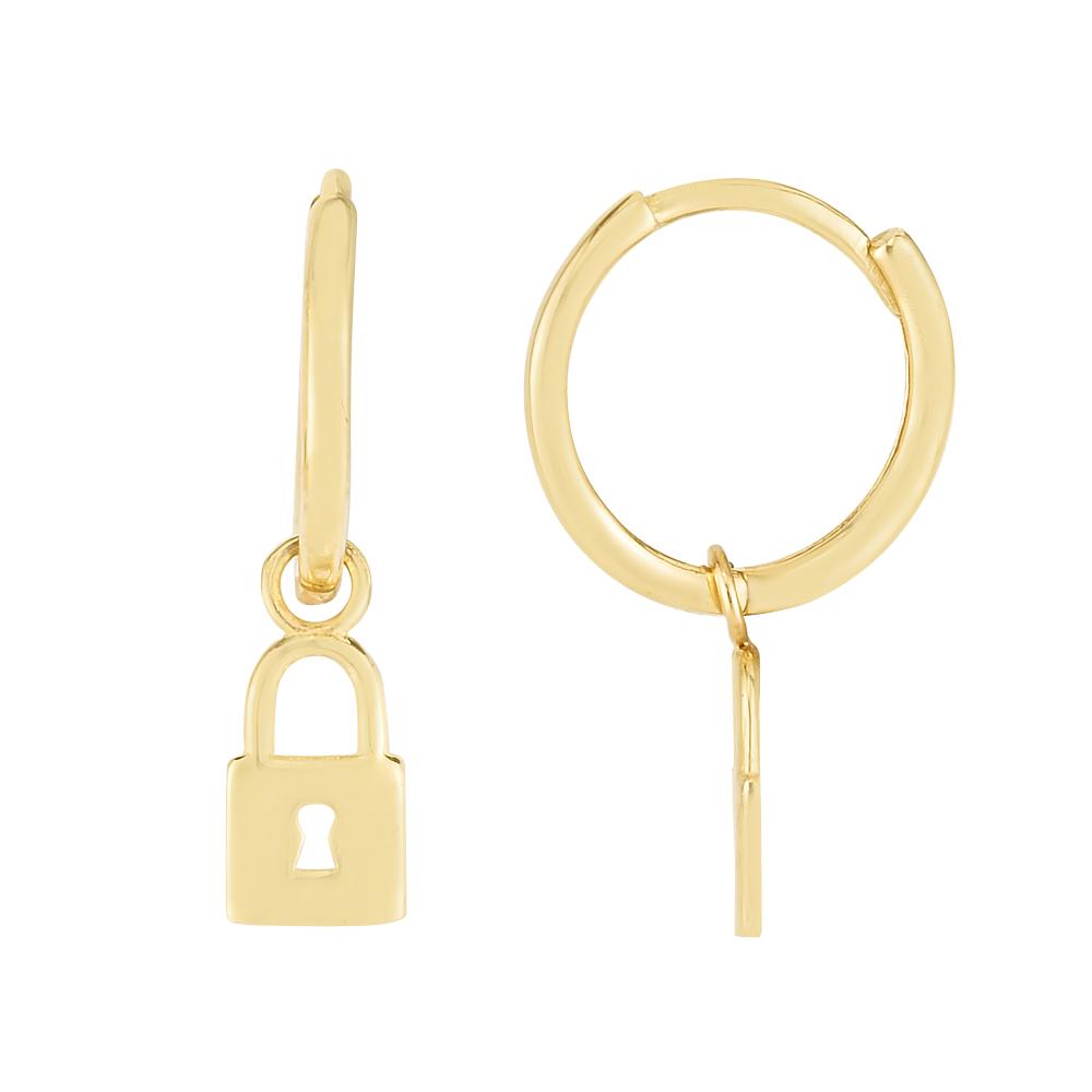 14K Gold Dangle Lock Huggie Earrings for Women - Elegant & Stylish Hoop Earrings for Everyday Wear, Parties & Special Occasions