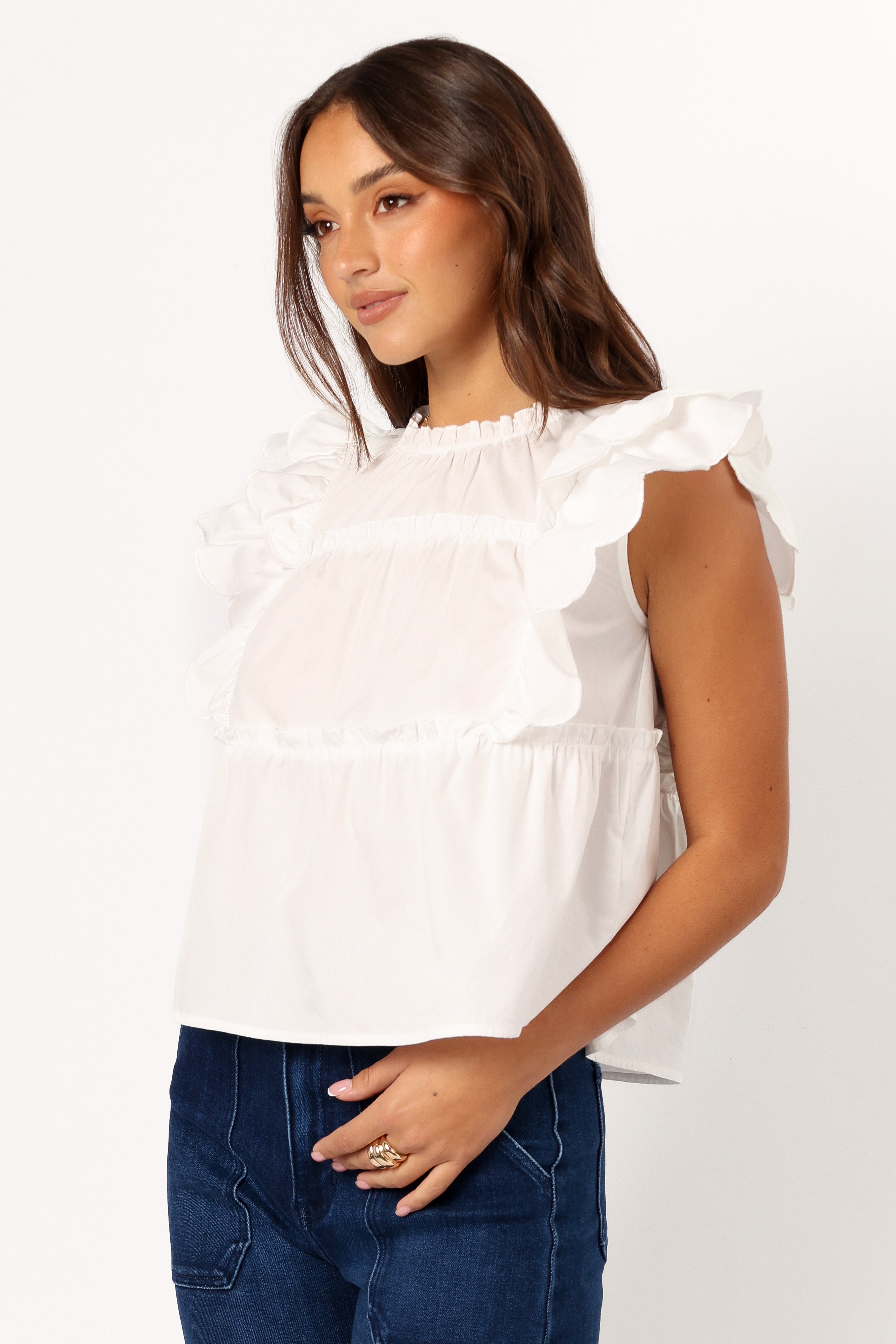 Elaine Women's Ruffle Blouse Off White - Elegant Casual & Party Wear for Women