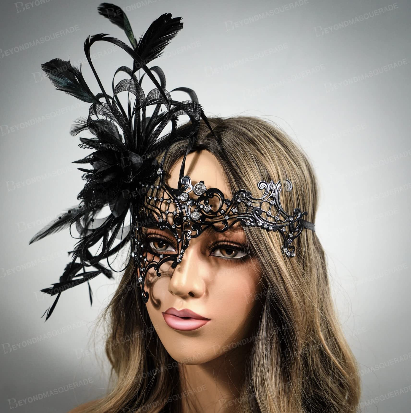 Black Metal Masquerade Mask for Women - Halloween & Party Costume Accessory for Venetian Balls