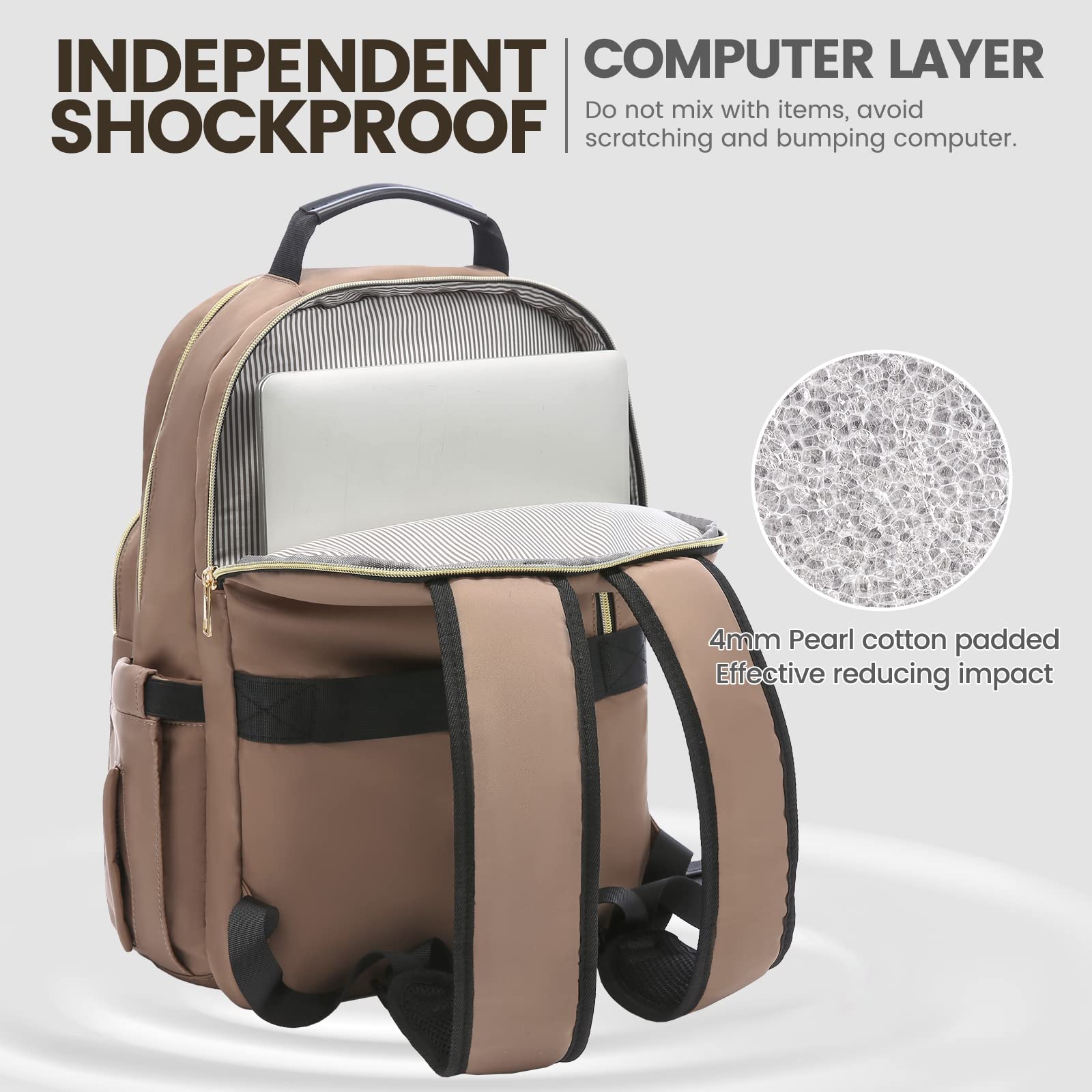 LOVEVOOK Women's 15.6 Inch Laptop Backpack - Stylish Waterproof Travel Purse & Professional Work Bag with USB Port, Ideal for Business, College, Teaching & Daily Commute, Brown