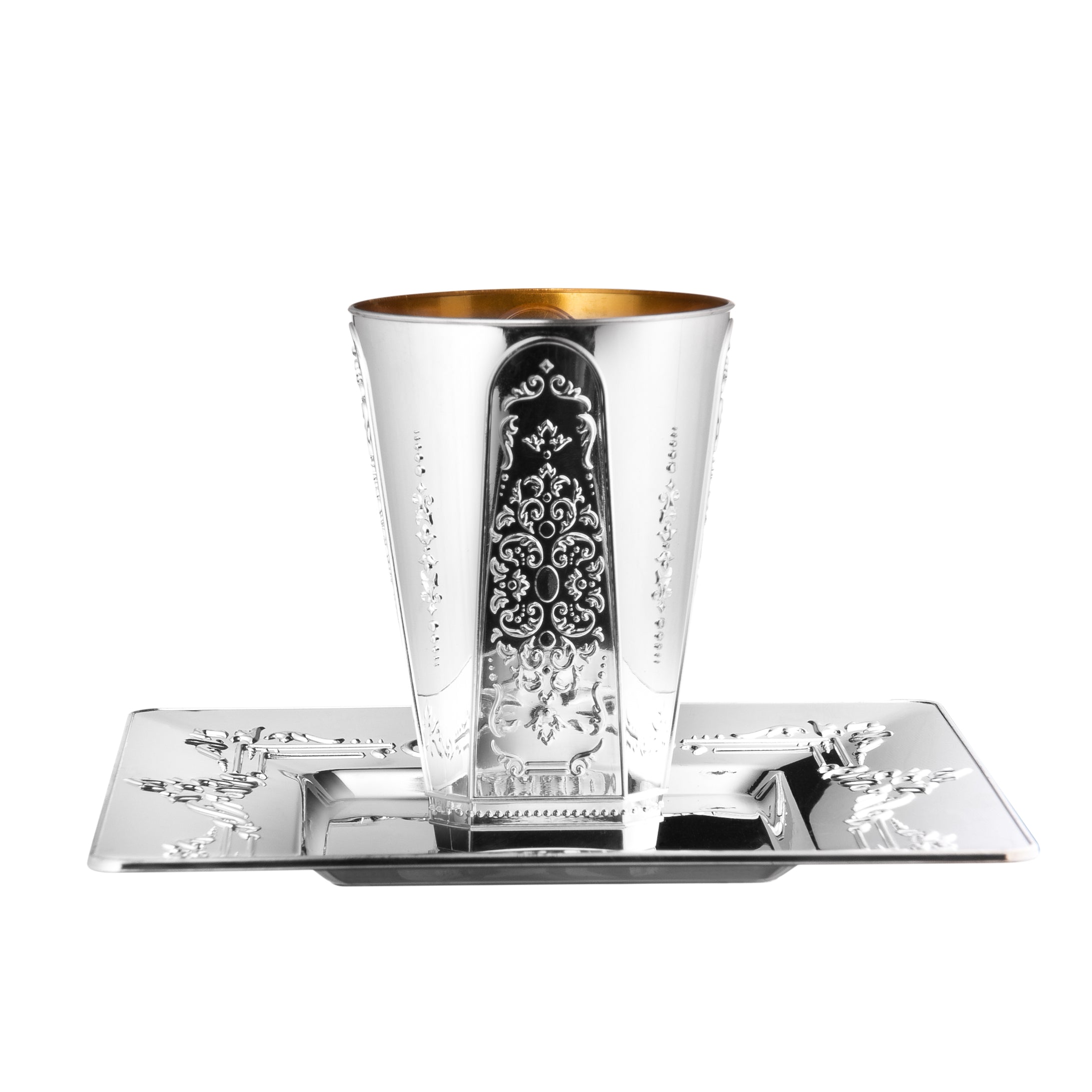 Elegant Square Kiddush Cup Set with Matching Tray - 5 Piece Pack for Jewish Holidays & Shabbat Celebrations - Perfect for Wine Blessings & Religious Ceremonies
