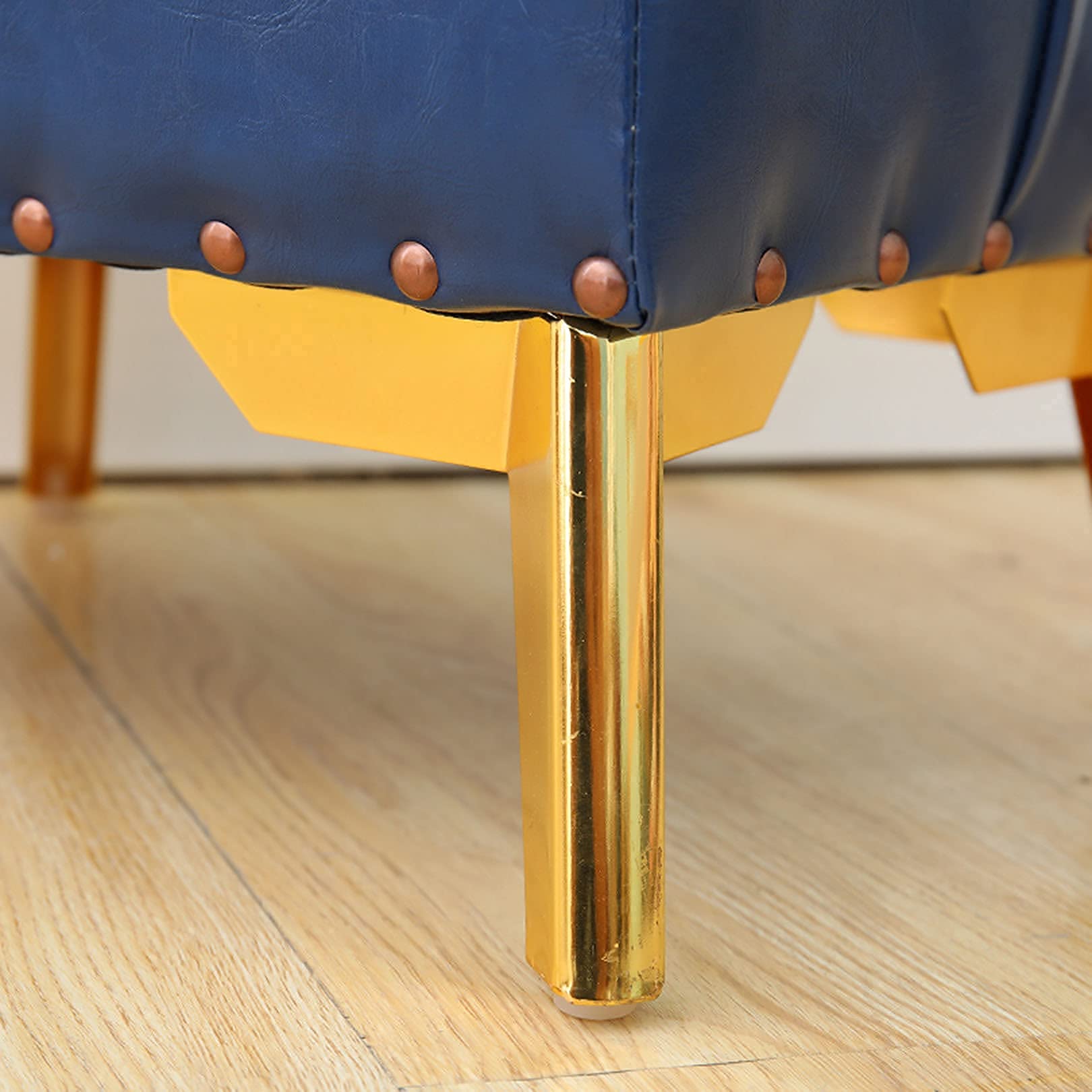 Blue PU Wooden Footstool - Versatile Sofa Stool & Shoe Changing Stool for Living Room, Study, Bedroom & Dining Room Decor | Comfortable Home Seating Solution
