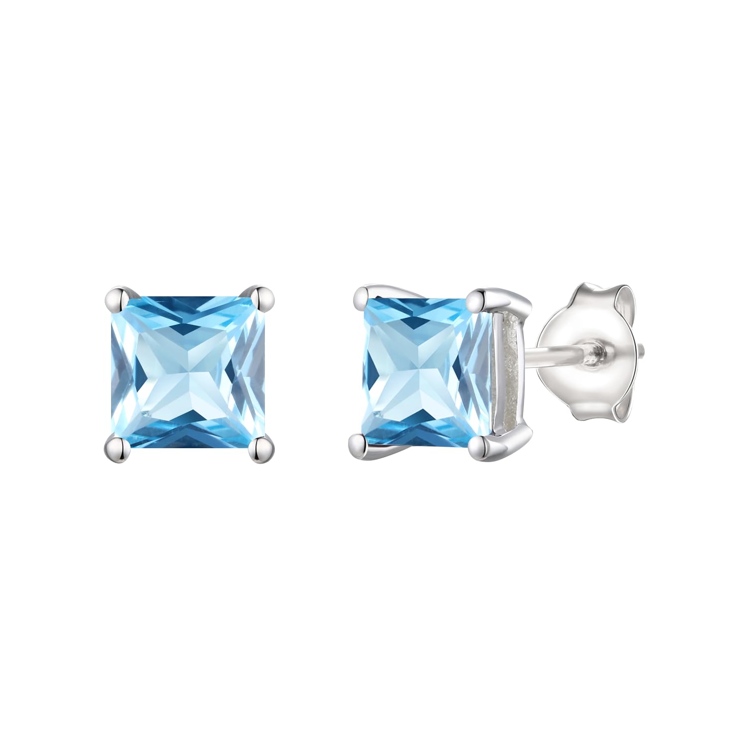Square Gemstone Stud Earrings for Women - 14K Gold Plated & Rose Gold Plated Sterling Silver - 6mm Square Cut Earrings - Perfect for Everyday Wear, Office & Special Occasions