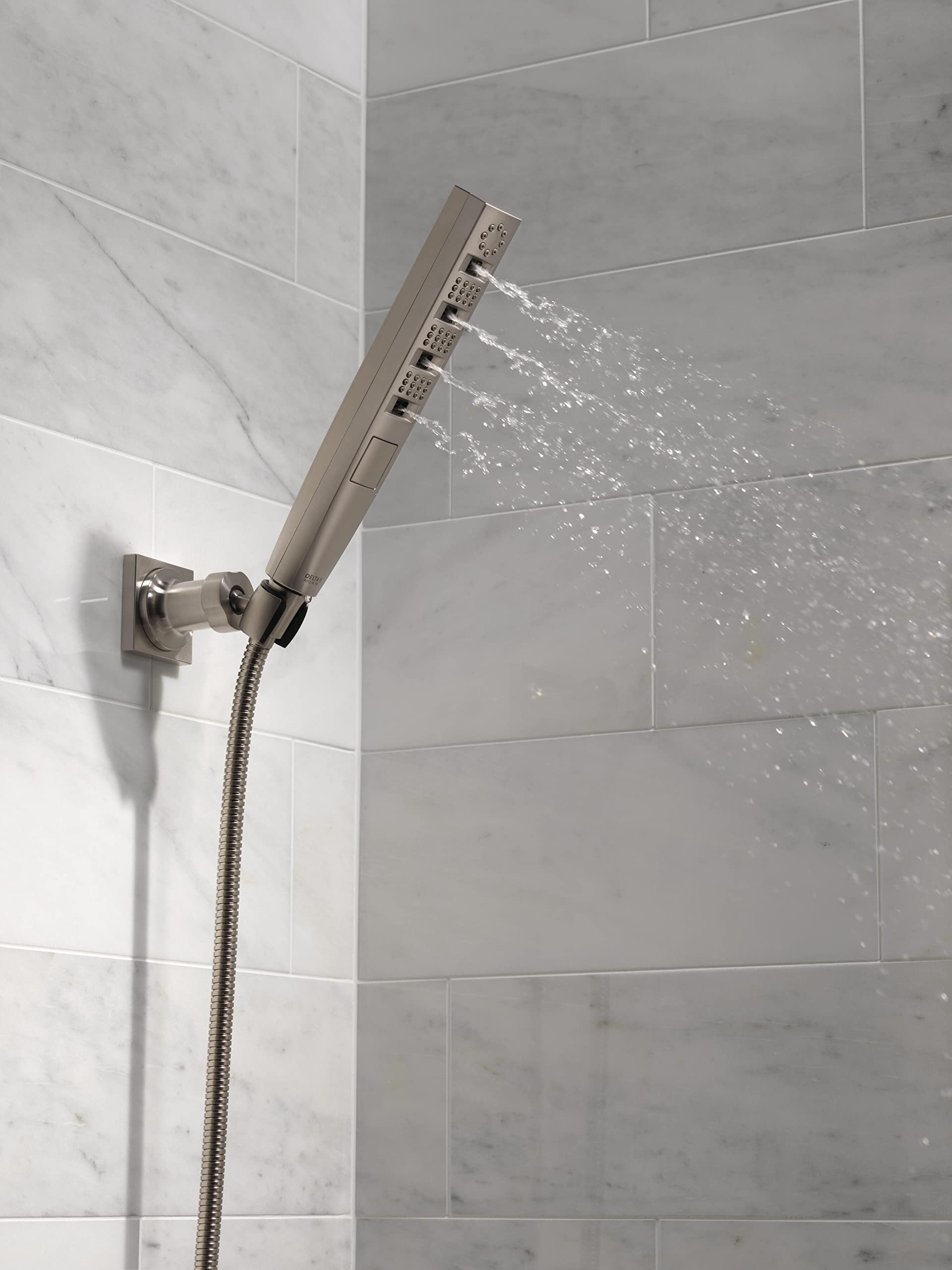 Delta Faucet Tetra H2Okinetic Handheld Shower Head with Hose - Brushed Nickel Detachable Shower Head with Lumicoat Stainless Steel Finish (Model 55140-SS-PR) - Perfect for Bathroom, Spa-Like Shower Experience, and Easy Cleaning