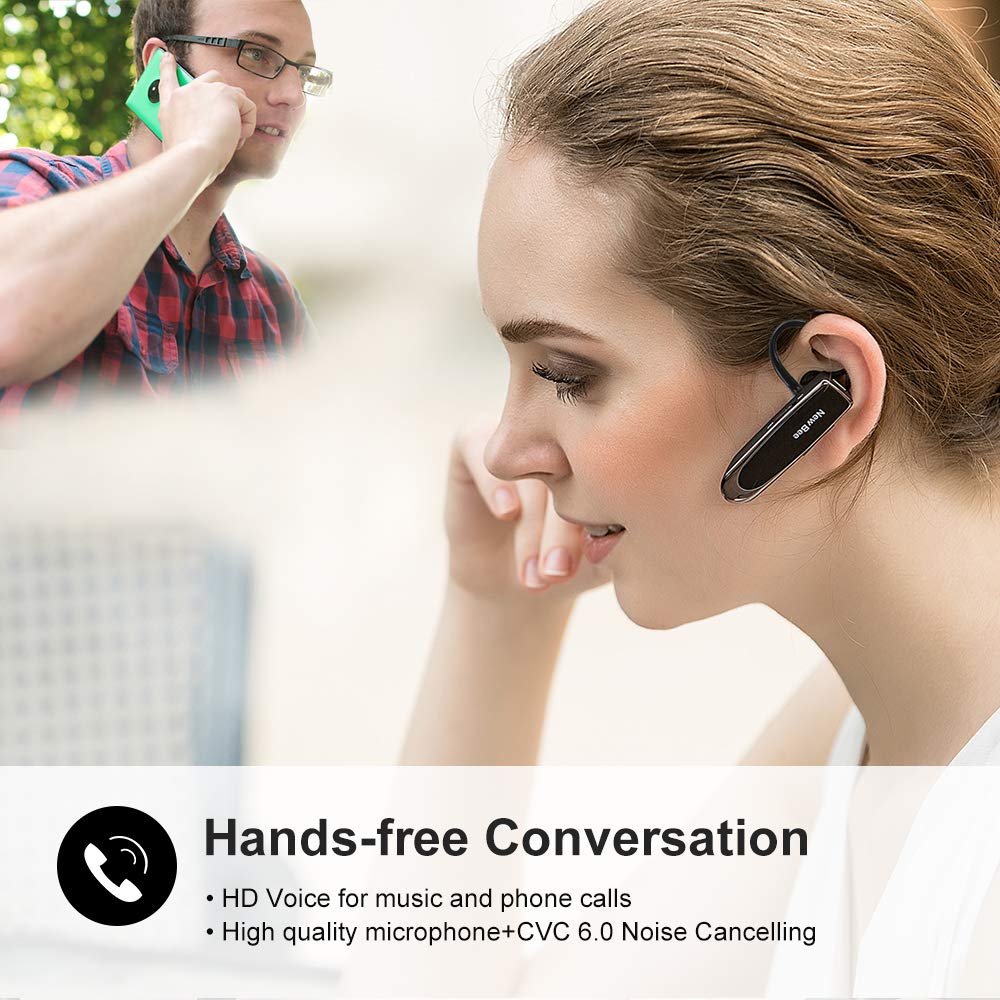New Bee V5.0 Bluetooth Headset - 24H Battery, Noise Cancelling Mic, Wireless Handsfree Earpiece for iPhone/Samsung/Android - Perfect for Driving, Office Calls & Mobile Gaming