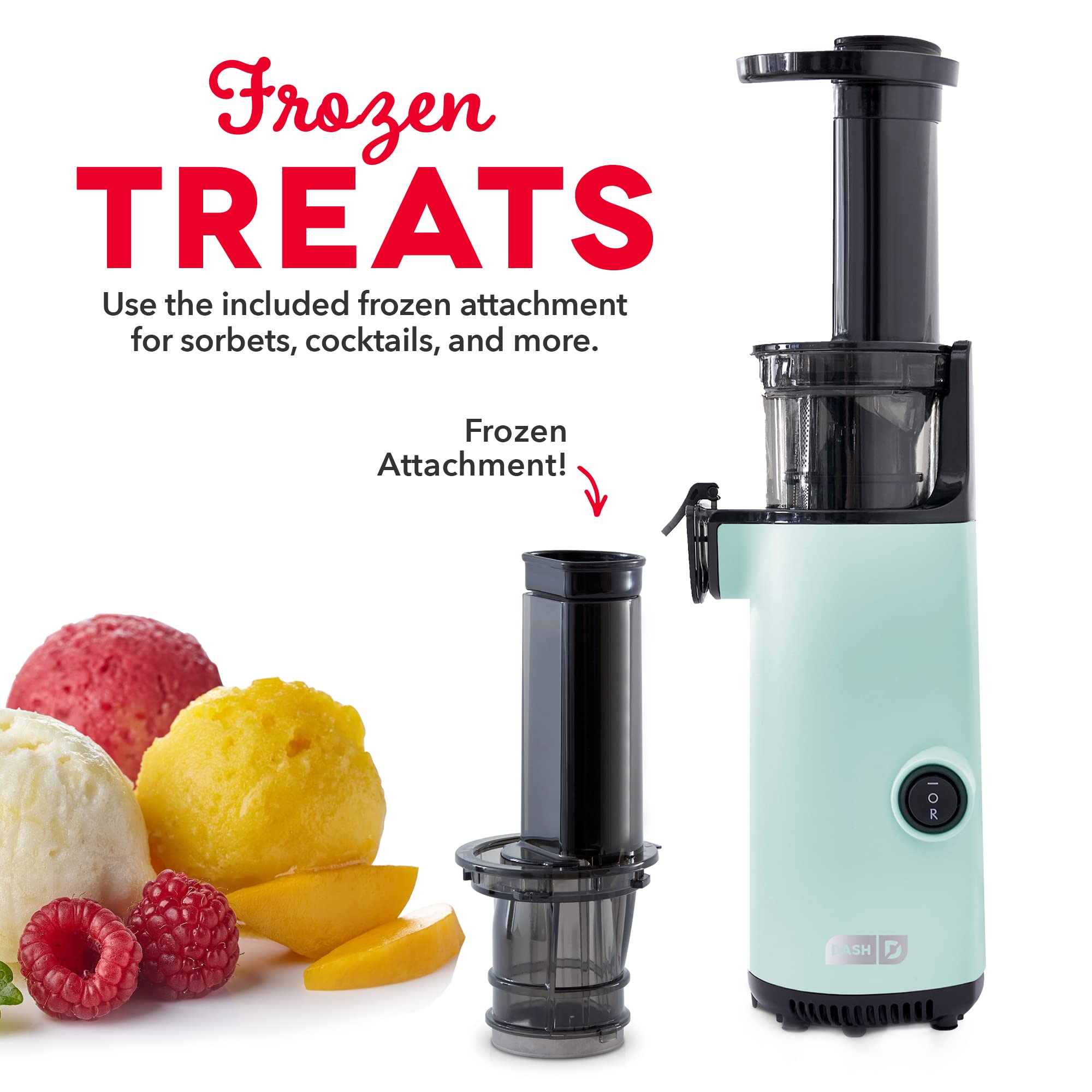 DASH Deluxe Compact Masticating Slow Juicer - Easy to Clean Cold Press Juicer with Brush, Pulp Cup & Frozen Attachment - Healthy Juice Recipes - Aqua Blue - Perfect for Home, Office & Healthy Lifestyle