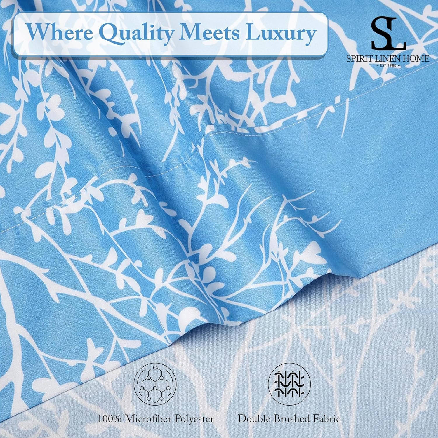 Premium 4-Piece Full Size Sheets Set - 100% Soft Microfiber Polyester Bedding - Breathable All-Season Bed Sheets (Foliage Navy/White) - Perfect for Guest Rooms, Dorms & Cozy Bedrooms