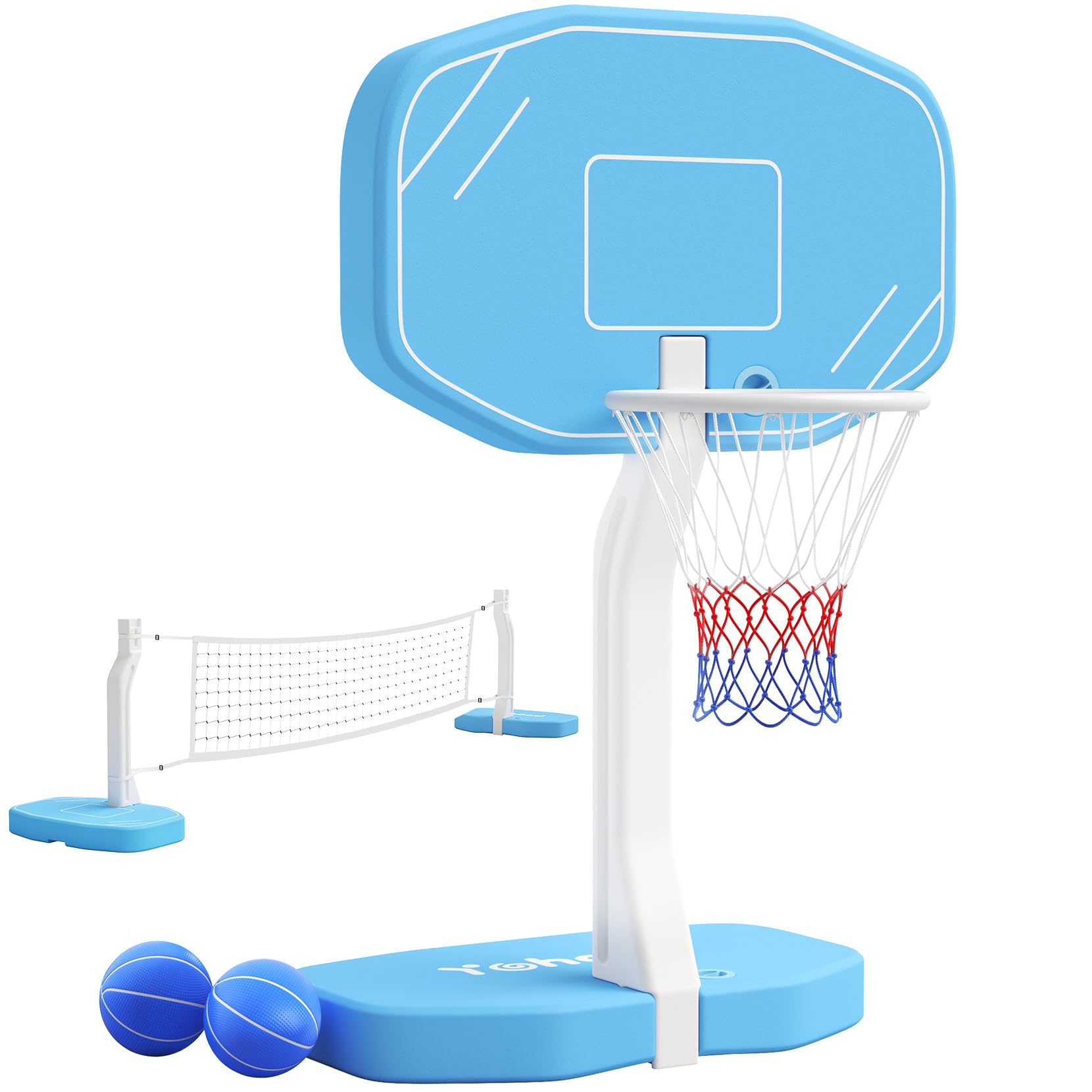 2-in-1 Pool Basketball Hoop & Volleyball Net Set - Adjustable Swimming Pool Games for Kids & Adults - Perfect for Inground Pools, Backyard Pool Parties & Summer Water Fun