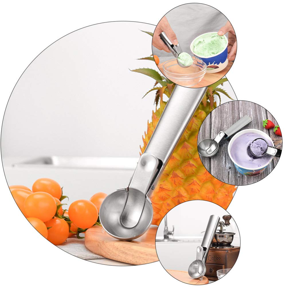 2-Pack Stainless Steel Ice Cream Scoop - Durable Fruit & Ice Ball Scooper for Home Kitchen, Dessert Serving, and Party Tableware - Perfect for Ice Cream, Sorbet, Melon Balls & Cocktail Garnishes