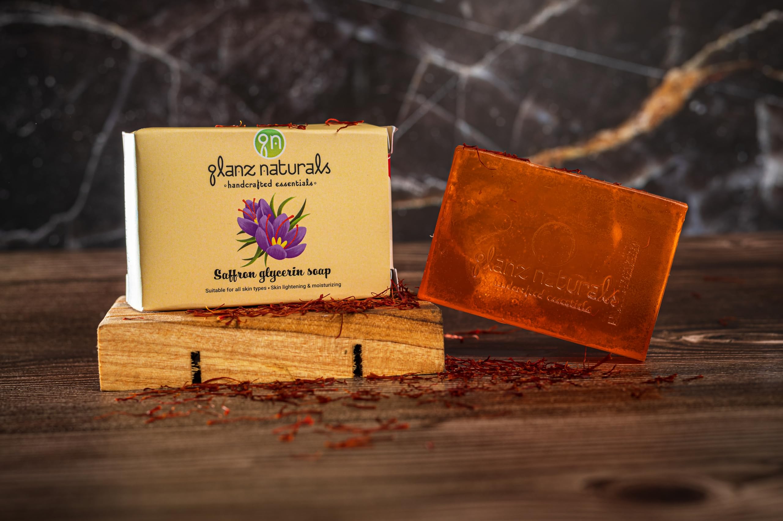 GLANZ NATURALS Saffron Skin Whitening Soap with Turmeric & Coconut Oil - 100g Kesar Soap for Brightening, Blemish-Free & Glowing Skin | Natural Skincare for Daily Cleansing & Radiance Boost