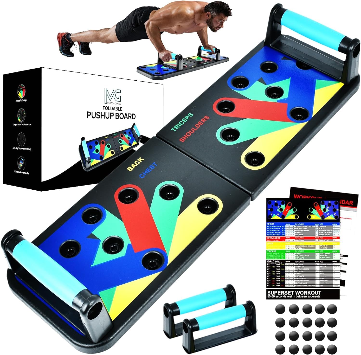 MG Multi-Function Foldable Push Up Board for Men & Women - Adjustable Workout Equipment with Resistance Bands & Jump Rope - Perfect for Home Gym, Strength Training, and Full Body Exercise - Includes 5 Resistance Bands & Jump Rope Accessories - Ideal for Push Ups, Planks, and Core Workouts