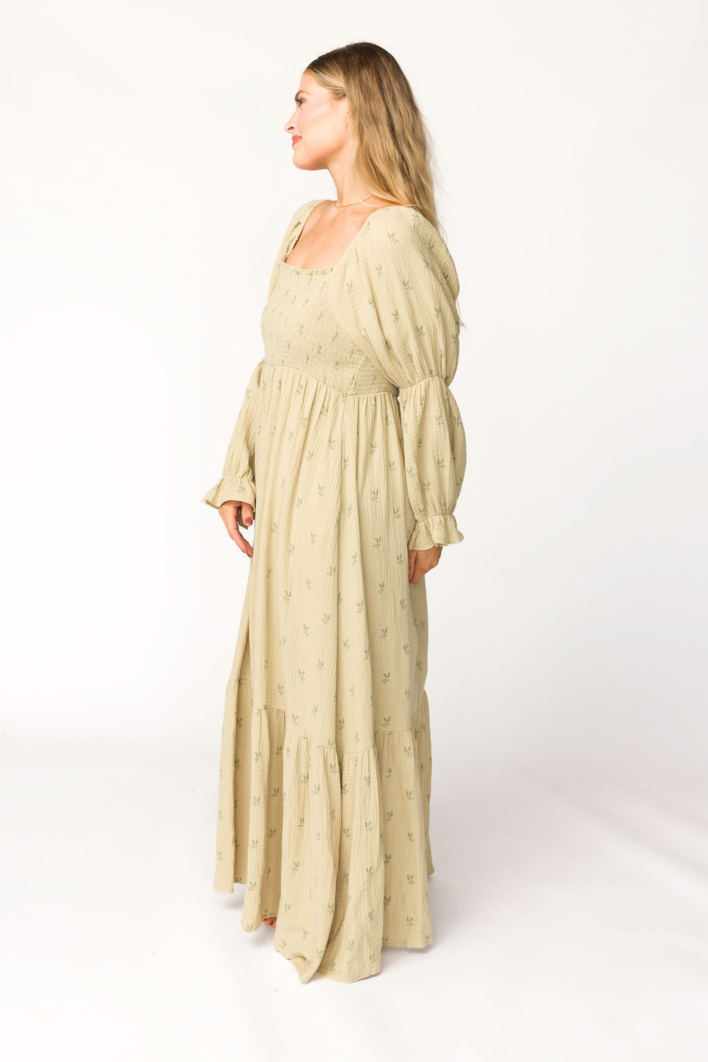 Emerson 100% Cotton Gauze Maxi Dress in Thyme - Bump Friendly Maternity Dress for Pregnancy, Nursing & Postpartum | Comfortable Summer Boho Dress for Beach, Vacation & Casual Wear