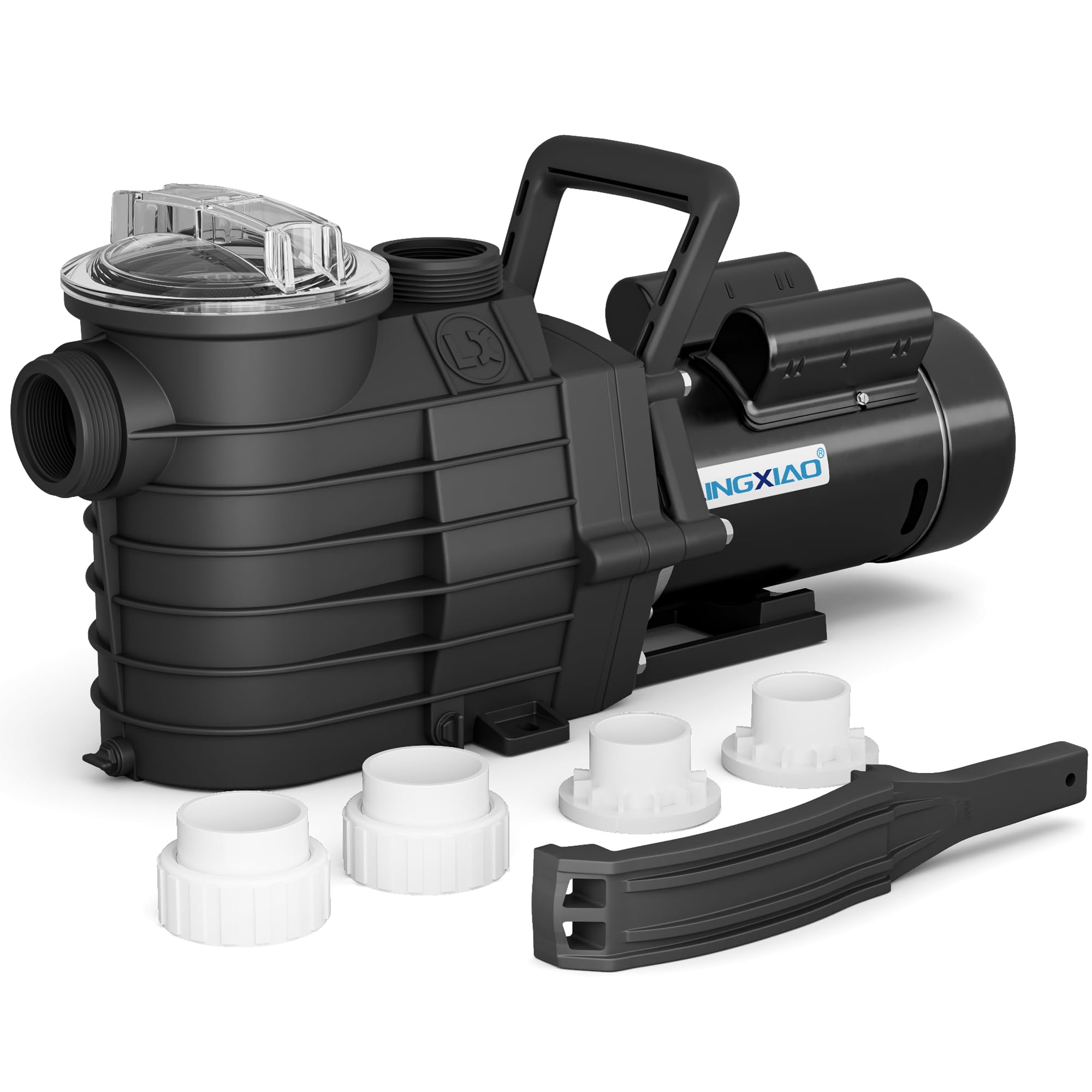 1.65 HP Black Swimming Pool Pump - 7600 GPH High Flow, 115V Dual Voltage, Low Noise Self-Priming Pump with Filter Basket & 2