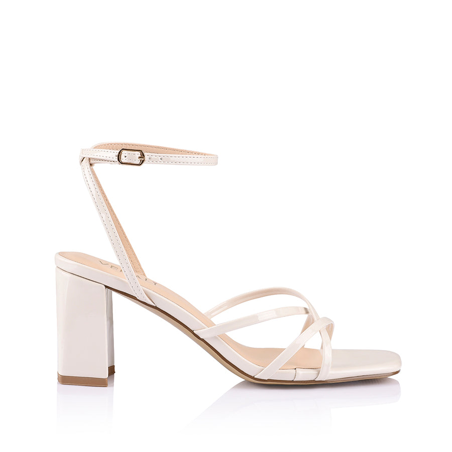 Nakita Women's Block Heel Sandals - Bone Patent Leather Comfortable Dress Shoes for Wedding, Party & Office Wear
