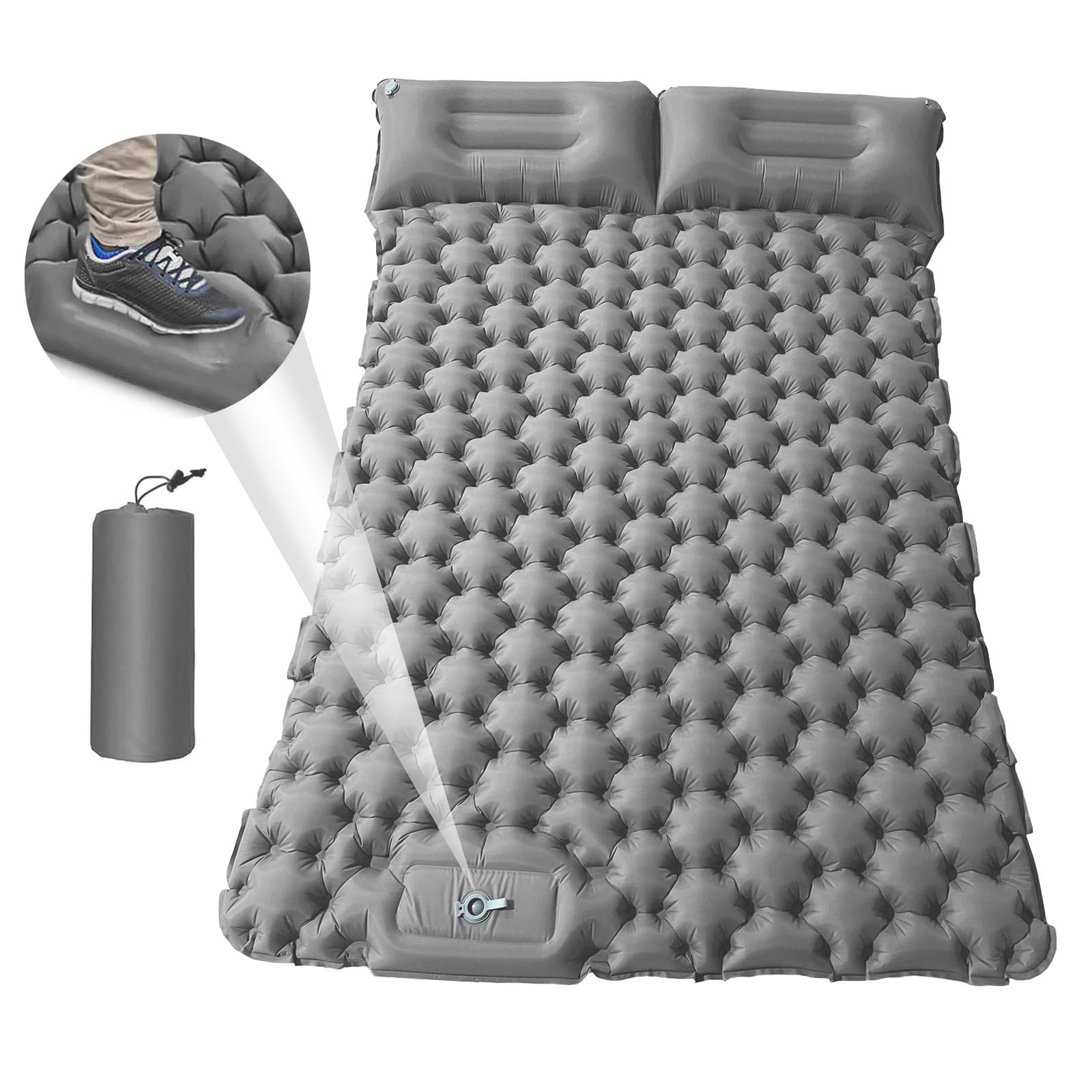 2 Person Camping Air Mattress with Pillow - Portable Waterproof Sleeping Pad for Backpacking, Hiking & Outdoor Adventures - Lightweight & Compact for Travel (Silver) - Perfect for Couples Camping, Road Trips and Beach Getaways