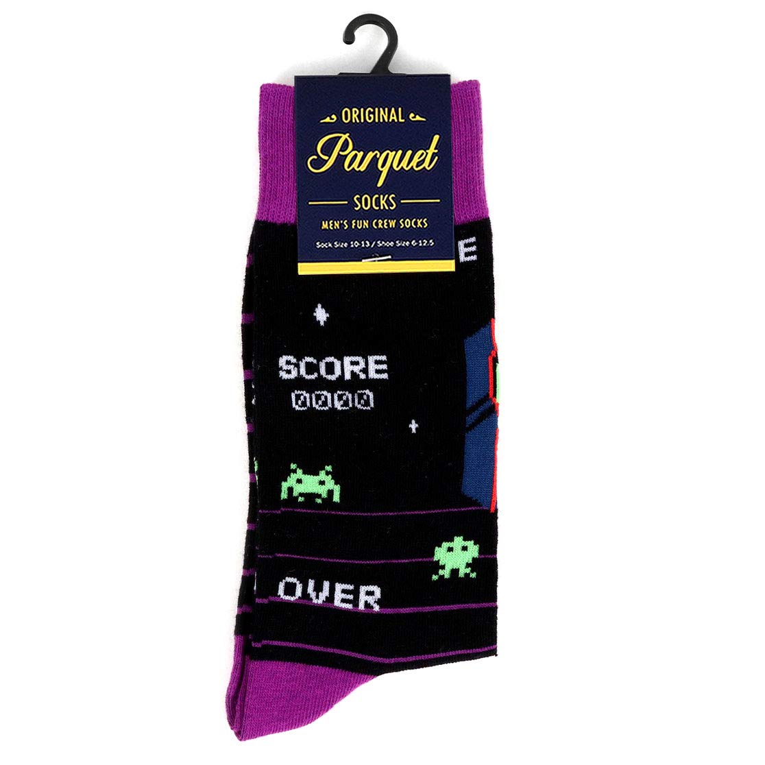 Men's Gamer Arcade Novelty Socks - Black, Dark Purple, Green & White | Comfortable Cotton Socks for Gaming, Casual Wear & Gift Giving