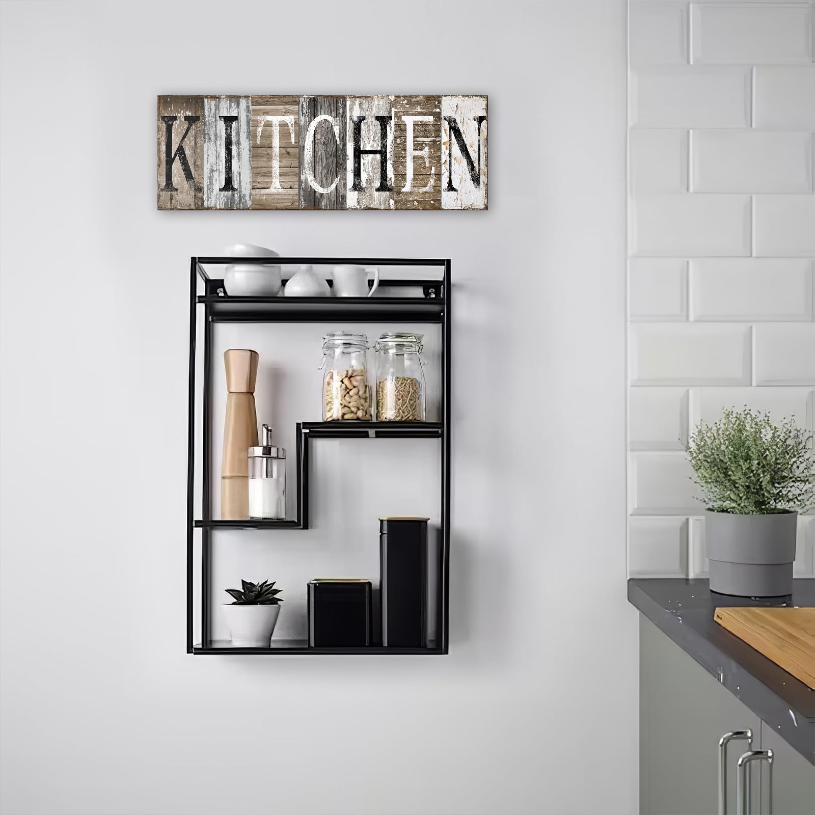 Pinetree Art Kitchen Decor Wall Art - Rustic Farmhouse Kitchen Sign with Solid Wood Inner Frame, 8 x 24 Inch - Perfect for Kitchen, Dining Room, or Country Style Home Decor