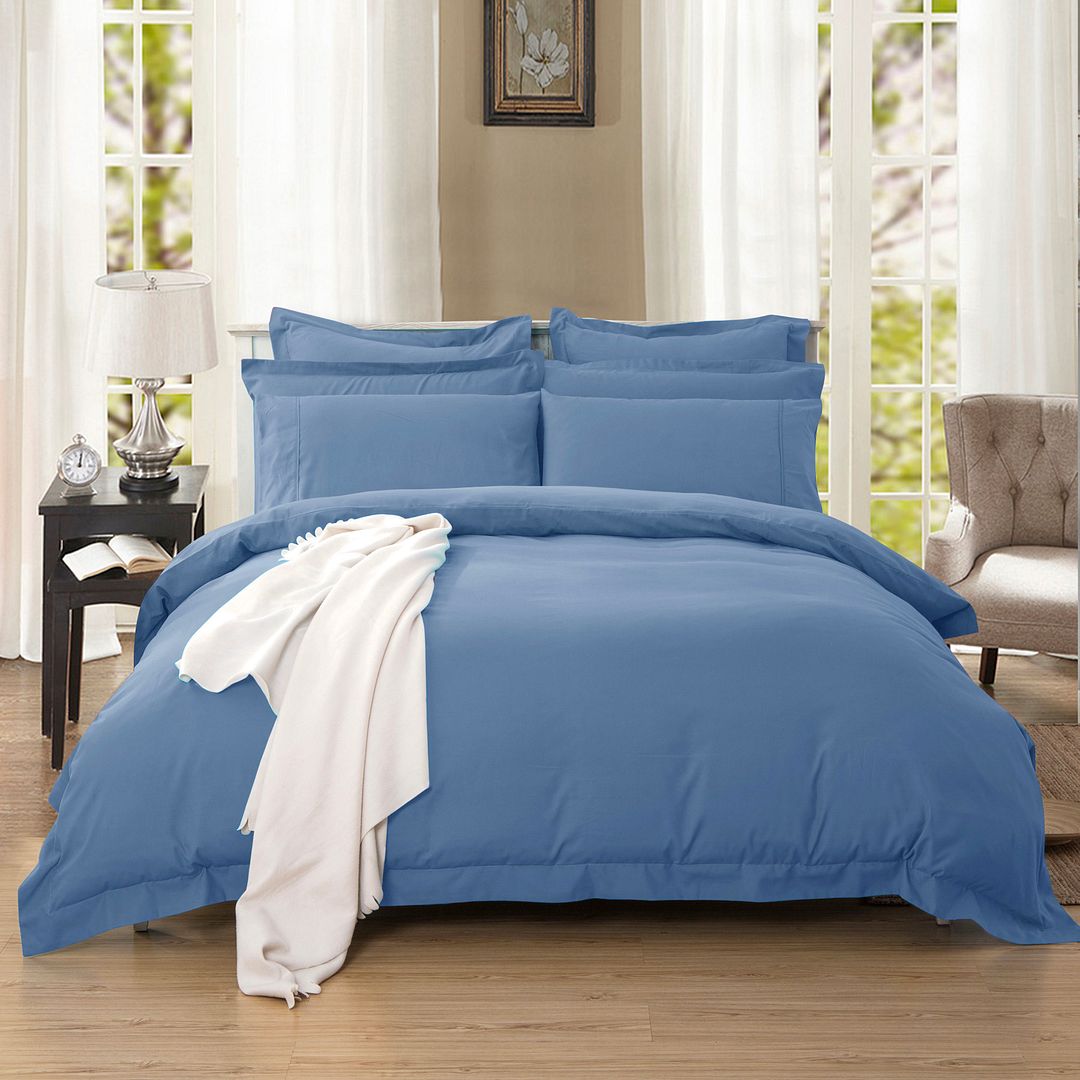 Premium 1000TC Double Size Quilt Cover Set - Soft Greyish Blue Duvet Cover for Bedroom Decor | Breathable & Wrinkle-Resistant Bedding Set for Hotels, Guest Rooms & Master Bedrooms