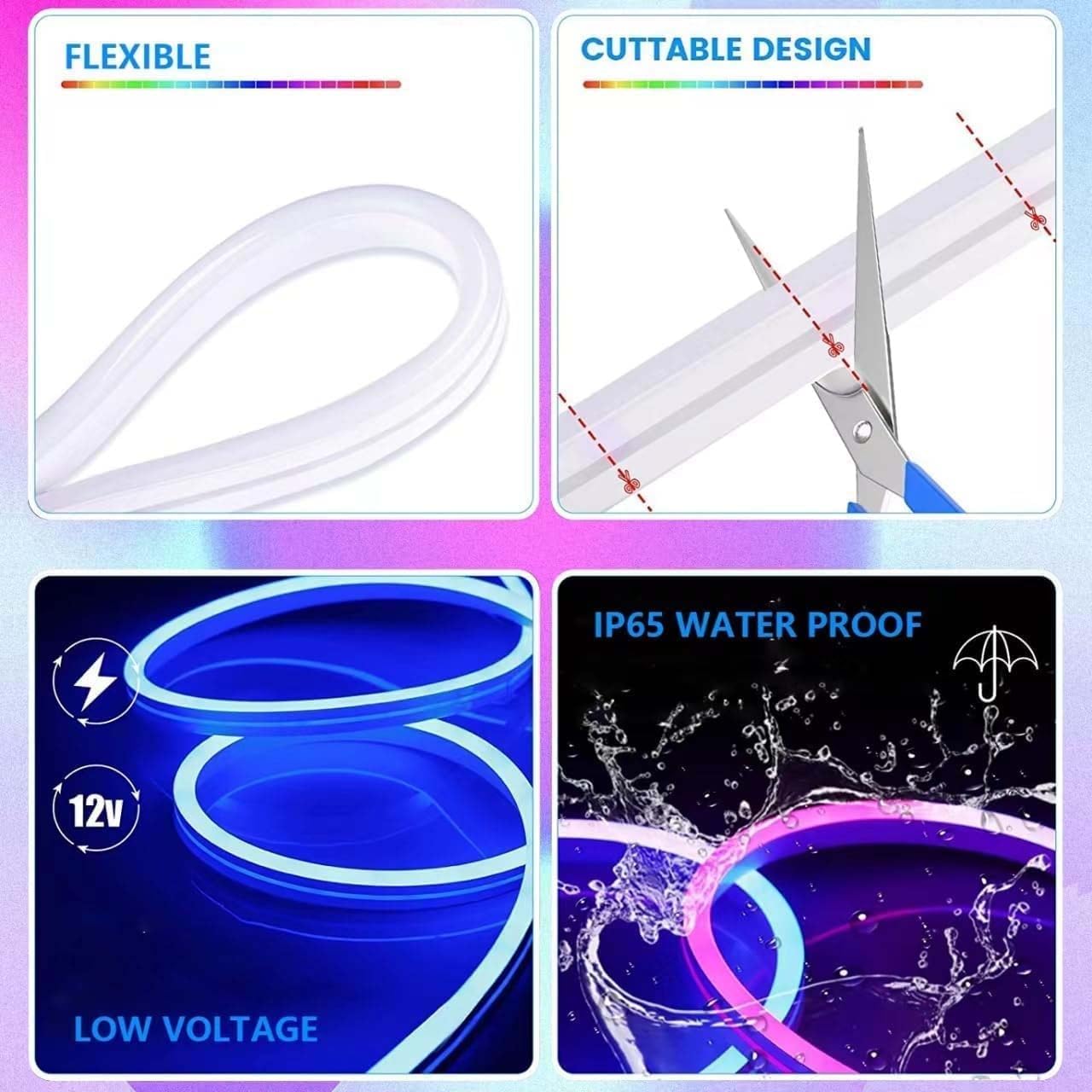 32.8ft/10m RGB Neon Strip Lights with Remote & APP Control - IP65 Waterproof Flexible LED Rope Lights, 24V Neon Lights for Bedroom, Party, Bar, Wedding, Indoor & Outdoor Decoration - Perfect for Wall Accent, Ceiling Lighting, and Holiday Decor