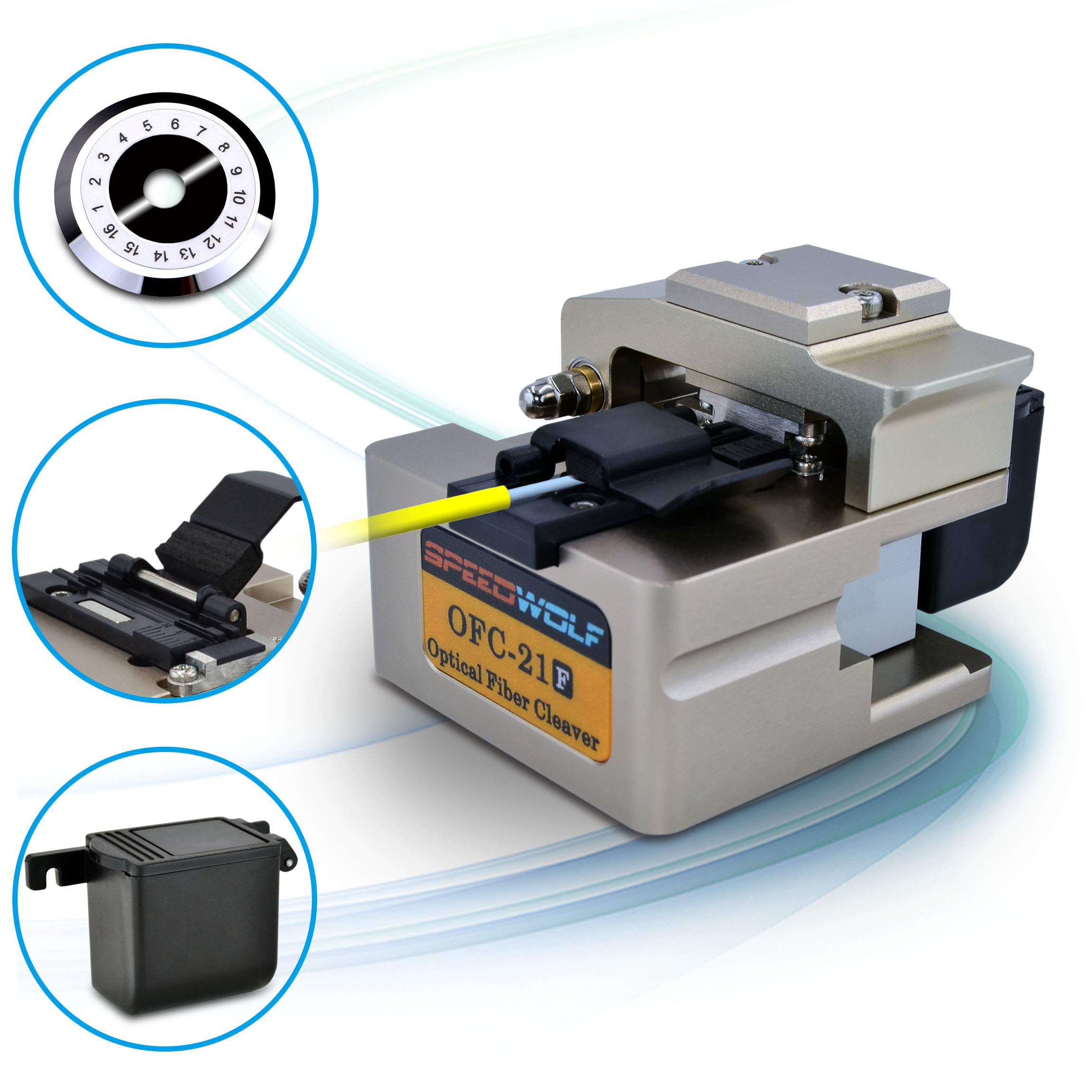 SPEEDWOLF FTTH High Precision Fiber Optic Cleaver - 16 Surface Blade for 250μm/900μm/3.0mm Fiber Cables - Includes 4-in-1 Holder & Scrap Collector - 38,000+ Cleaves - Perfect for Indoor Fiber Splicing & Network Installation