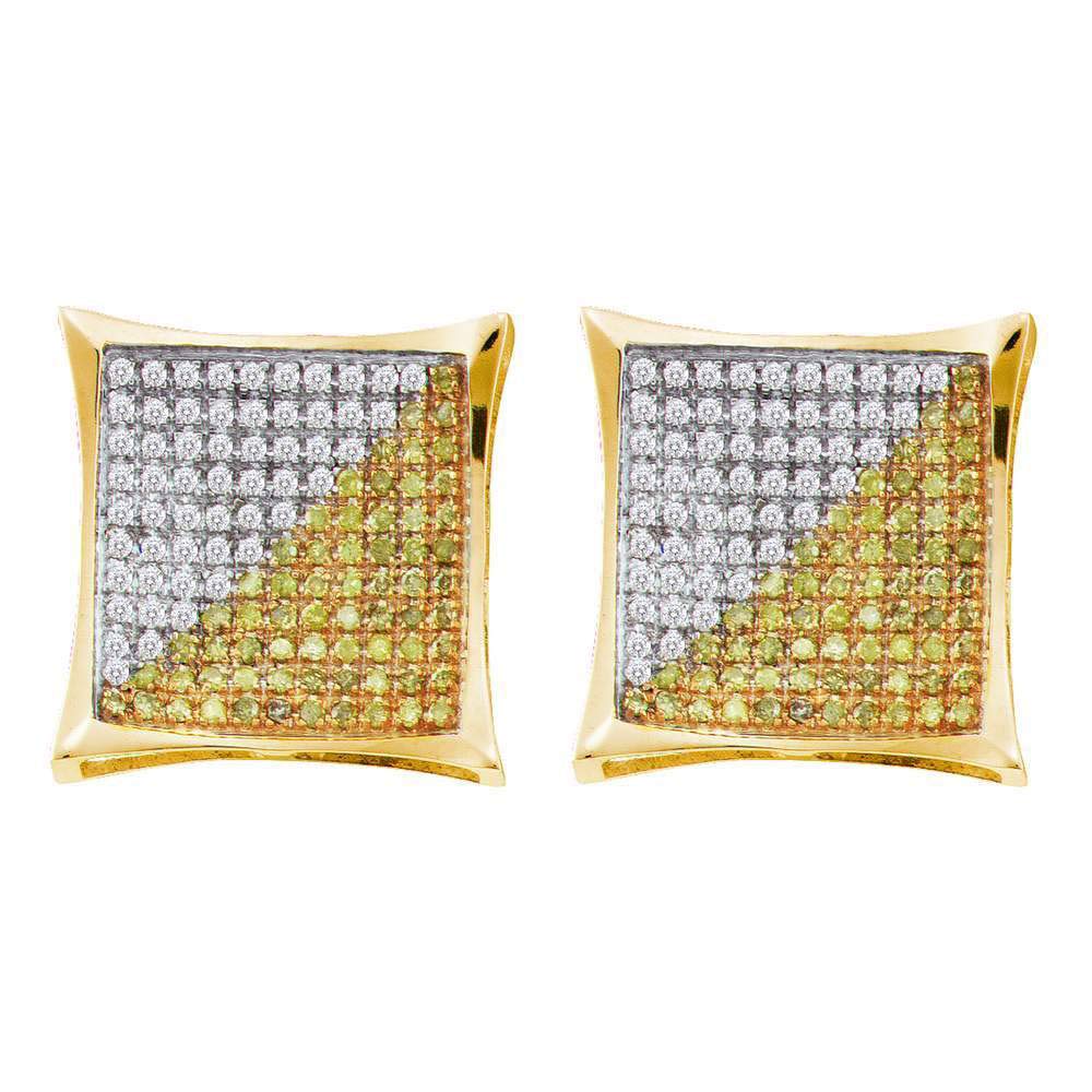 10K Yellow Gold Men's Round Enhanced Diamond Square Cluster Earrings - 1/4 CTTW | Luxury Gift for Him, Anniversary & Special Occasions