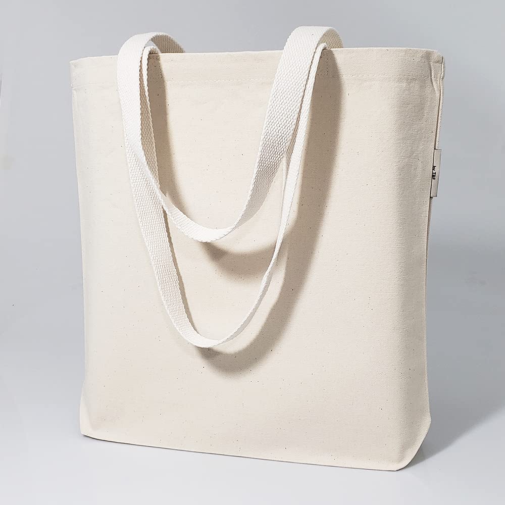 12 Pack Heavy Duty 100% Organic Cotton Canvas Tote Bags with Reinforced Bottom Gusset - Eco-Friendly Reusable Grocery Shopping Bags for Farmers Market, Beach Trips & Everyday Use