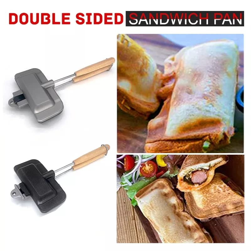 Non-Stick Double-Sided Sandwich Maker & Grill Pan - Removable Baking Tray, Foldable Design for Easy Storage - Perfect for Breakfast, Camping & Quick Meals