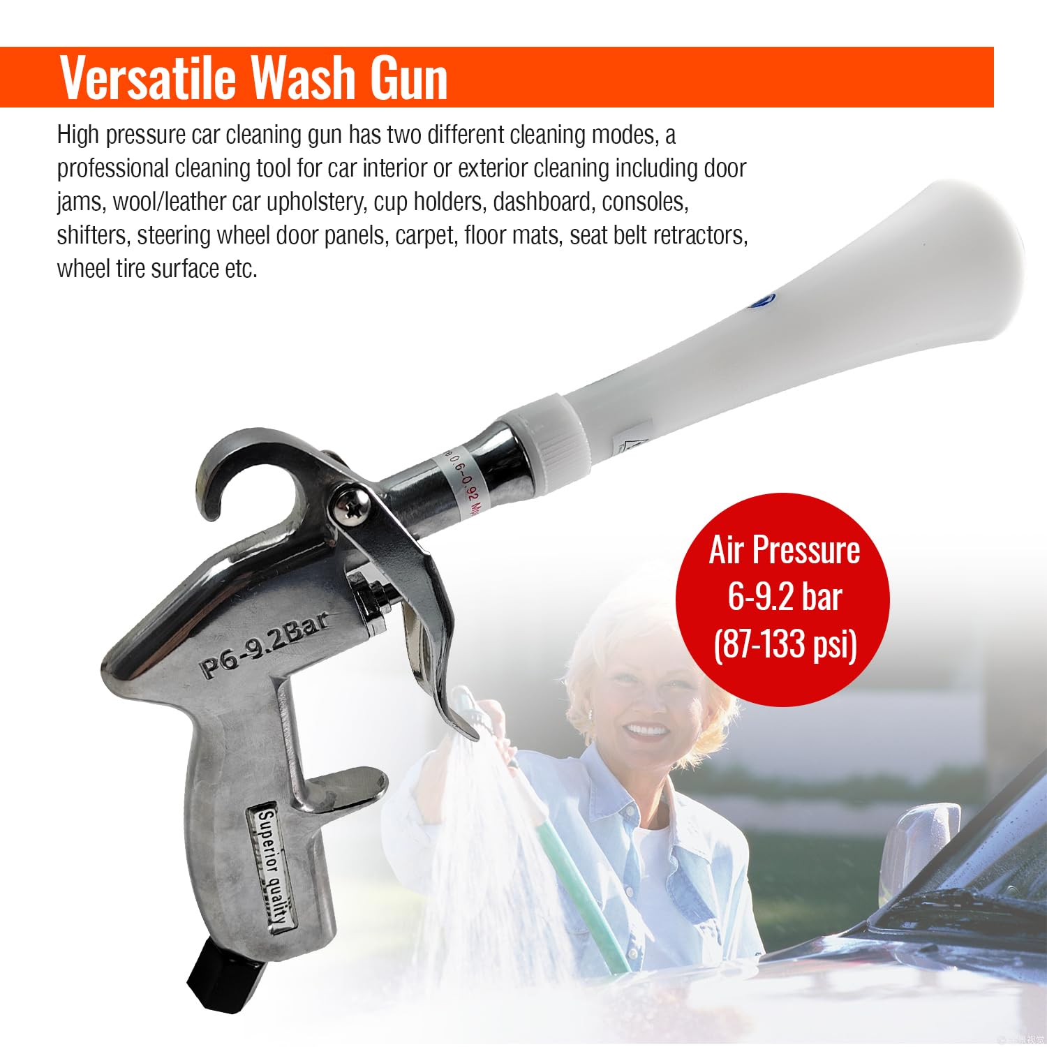 **Aluminum Car Cleaning Gun with Tapered Nozzle - High-Pressure Air Blower for Car Detailing, Dust Removal, and Drying - Perfect for Cars, Velvet, Furniture, and Carpets - Ideal for Auto Shops, Home Cleaning & DIY Projects**