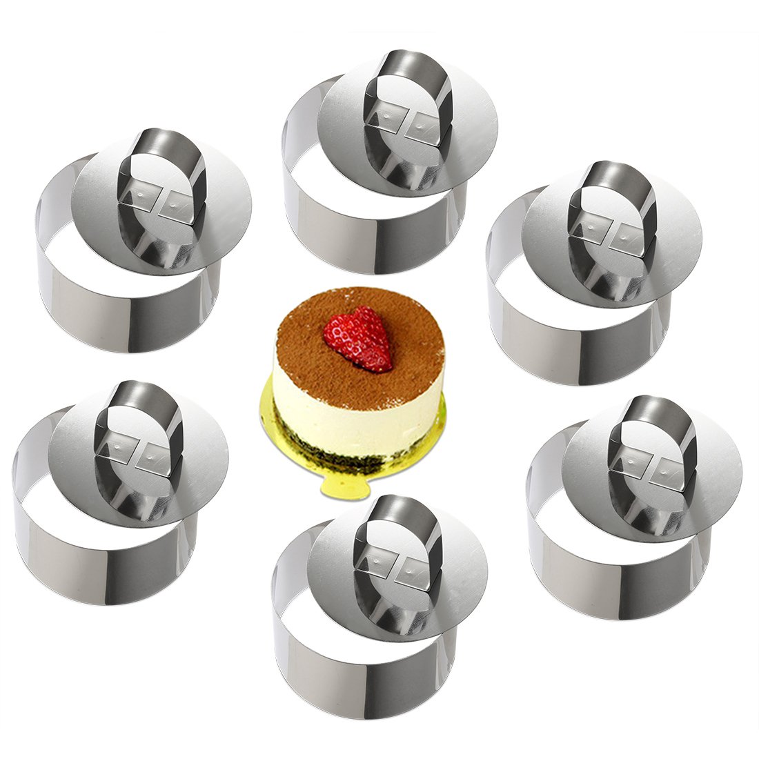 ONEDONE Stainless Steel Cake Ring Molds Set of 6 - 3.15 Inch Baking Rings for Cakes, Pastries & Mousse with Pusher | Perfect for Professional Chefs & Home Bakers | Great Mother's Day Gift for Baking Enthusiasts