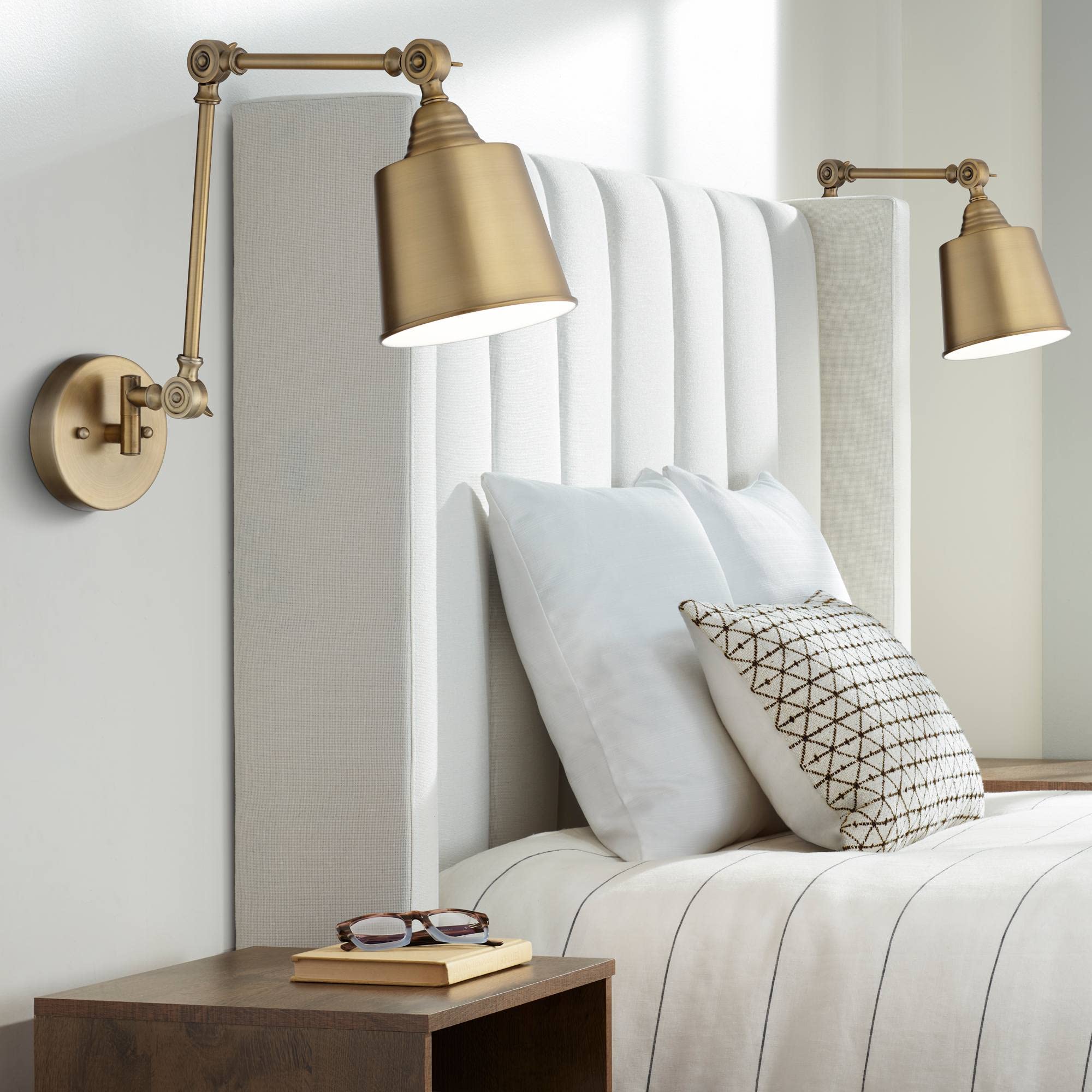 360 Lighting Mendes Modern Wall Lamps Set of 2 - Brass Gold Metal Hardwired Adjustable Cone Shade (5.75